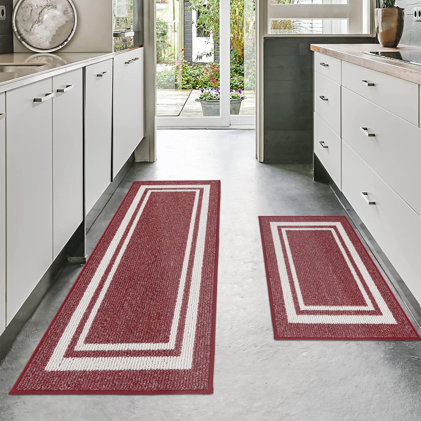 COSY HOMEER Küchenläufer rutschfest 2 Stück, Küchenteppich Waschbar rutschfest, Küchenmatten, Teppich Läufer Flur für Küche, Kitchen Mat/Rug/Carpet(51x76CM + 51x122CM, Grau)