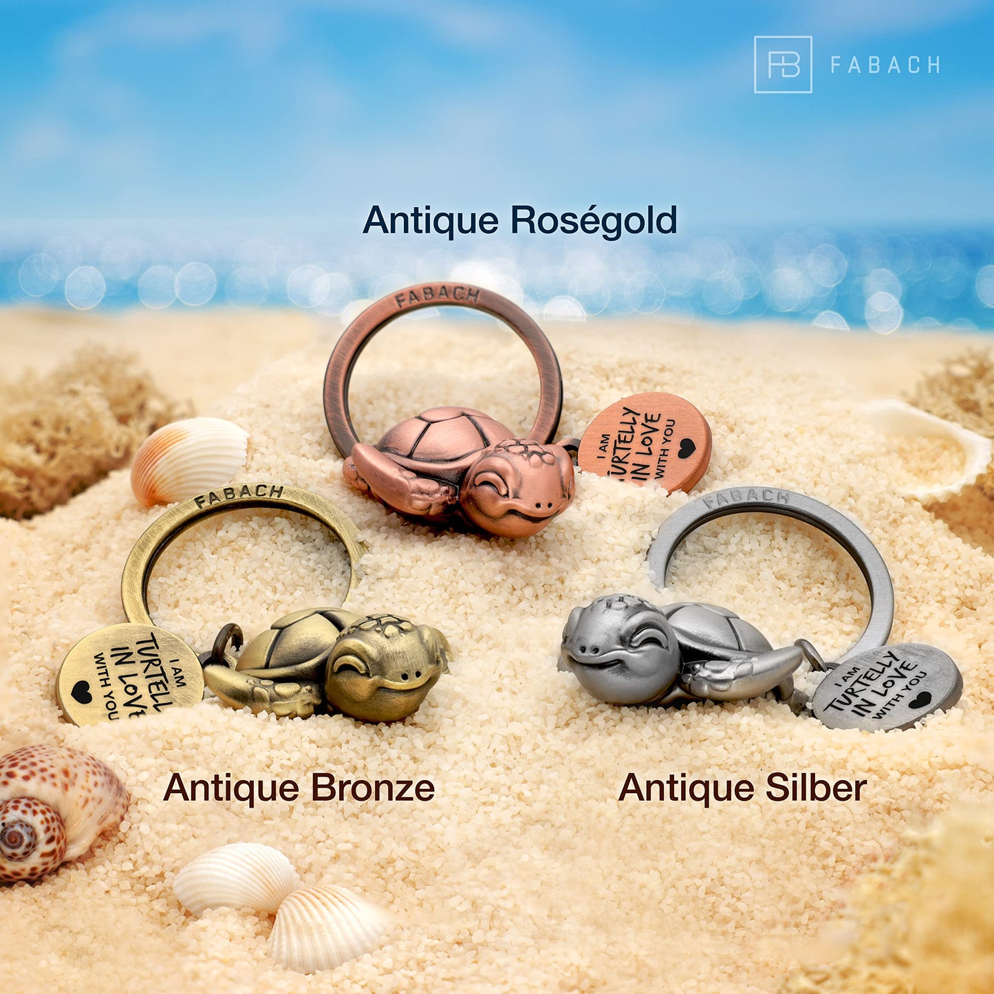 FABACH Schildkröte Schlüsselanhänger Snappy mit Herz und Gravur - Süßer Schildkröten Schlüsselanhänger - Liebe Glücksbringer Schildkröte als Geschenk für Partner - Turtelly in Love