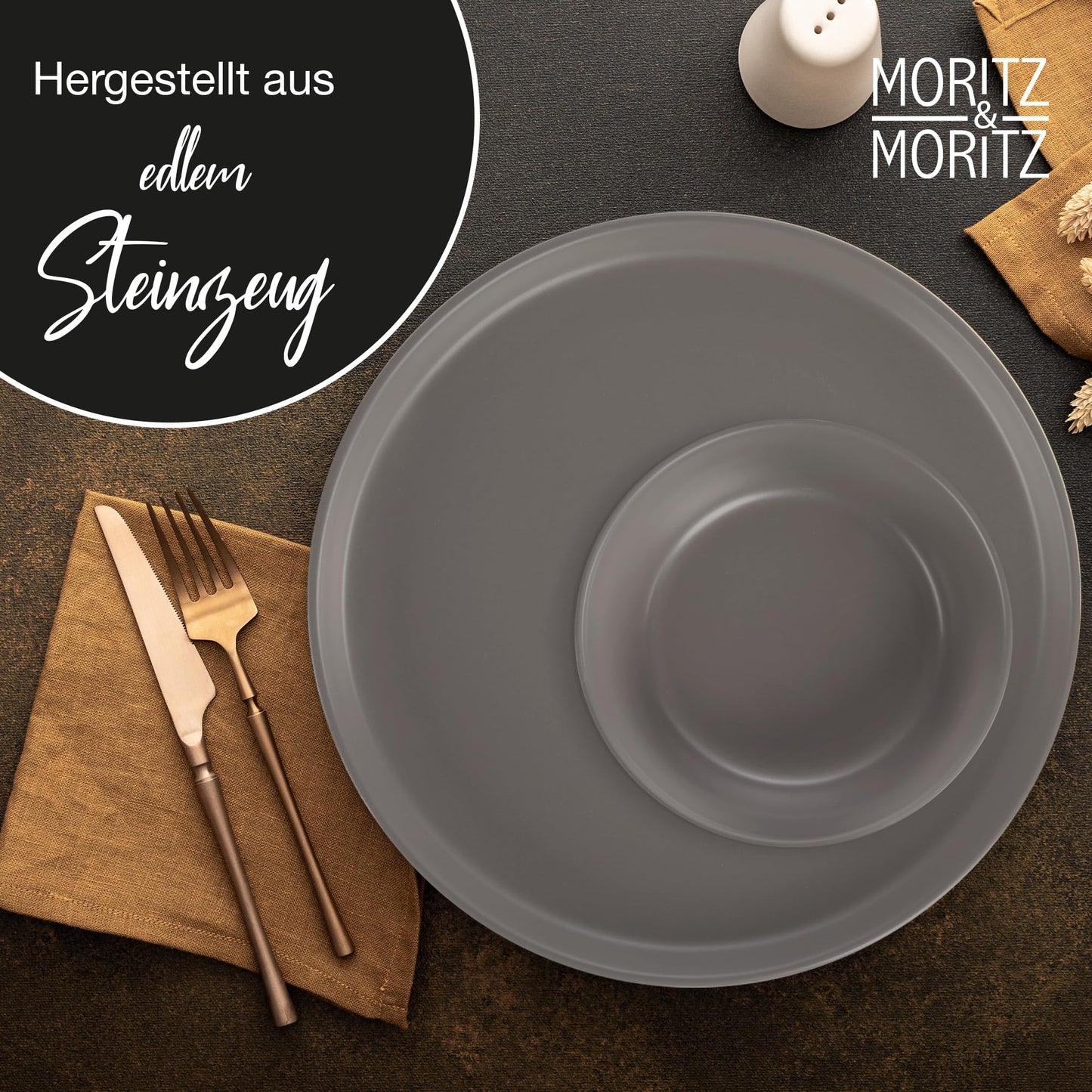 Moritz & Moritz NORDIC Geschirrset 6 Personen 18-teilig Taupe - Elegantes Teller Set aus hochwertigem Steinzeug - Geschirr Set aus 6x Dinnerteller, 6x Dessertteller, 6x Suppenteller