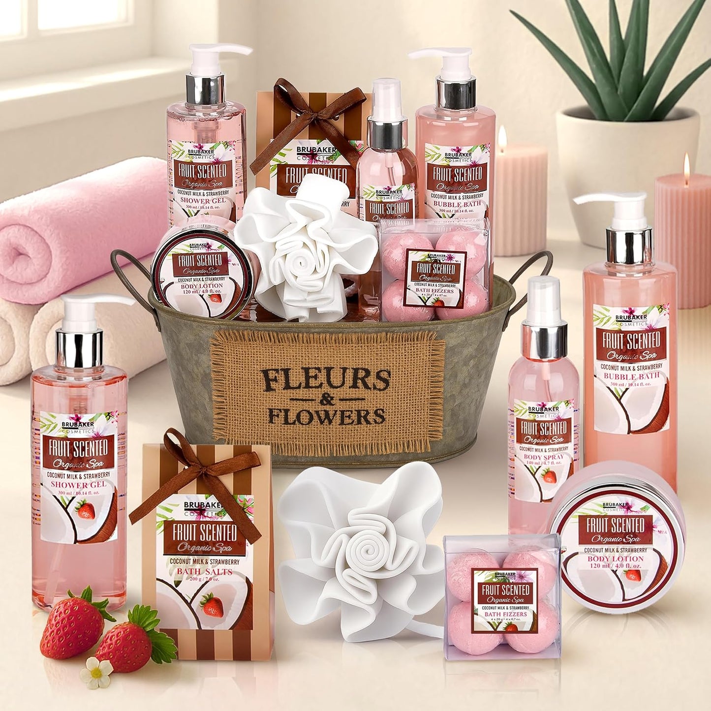 BRUBAKER Cosmetics Bade- und Dusch Set Kokosnuss & Erdbeer Duft