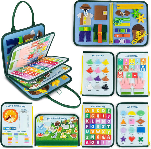 BONNYCO Montessori Busy Board aus Filz, Pädagogisches Montessori Spielzeug. Activity Board Baby Motorikspielzeug, Kinder Geschenke für Jungs Mädchen. Kinder Spielzeug, Geburtstag Weihnachten