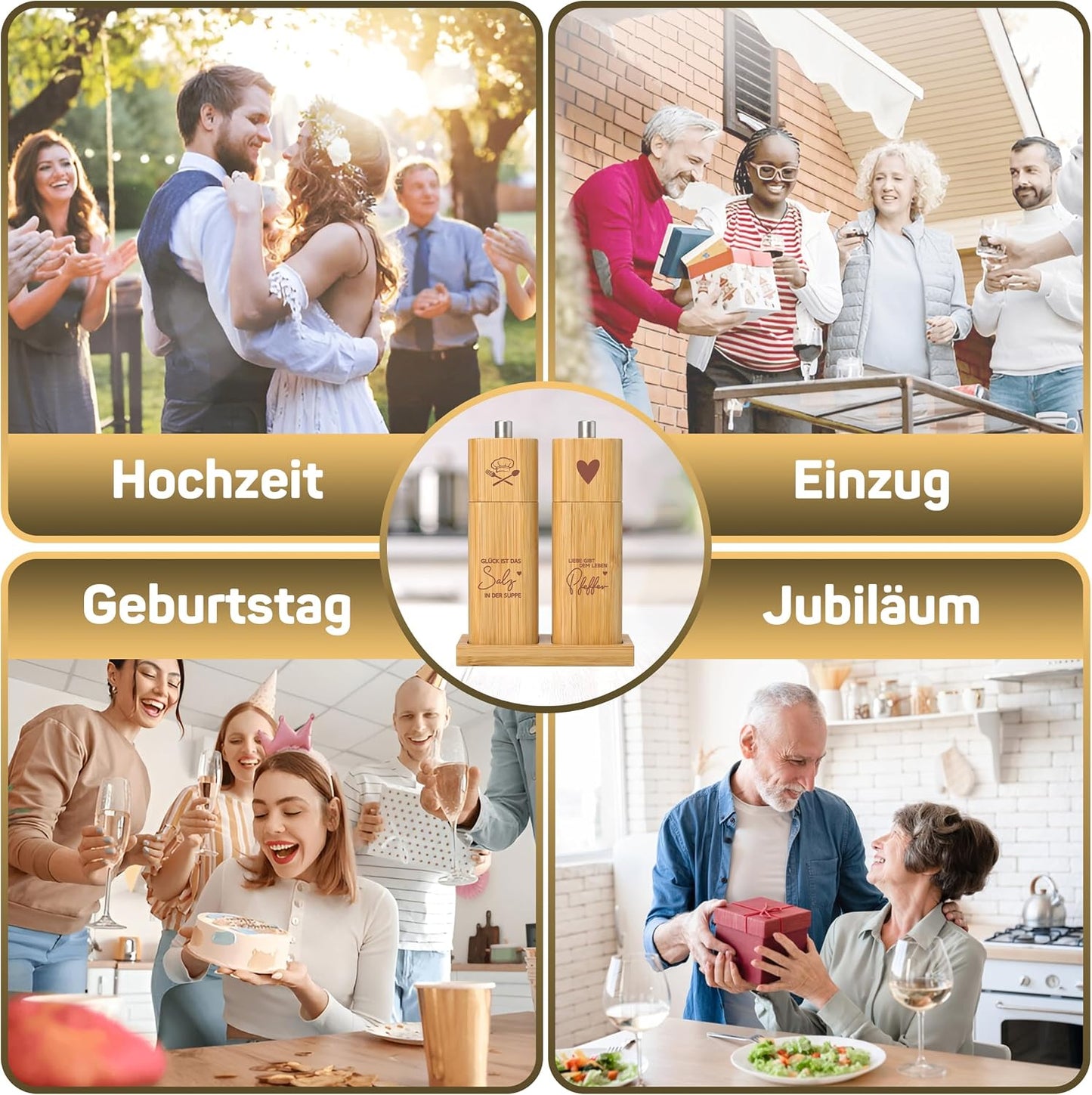 ELBFUCHS® Salz und Pfeffermühle Holz Groß [PERFEKTE GESCHENKIDEE] Liebevolles 2-er Set Pfeffer und Salzmühle mit Keramikmahlwerk | Ideal für Hölzerne Hochzeit Geschenk Einzug, Polterabend