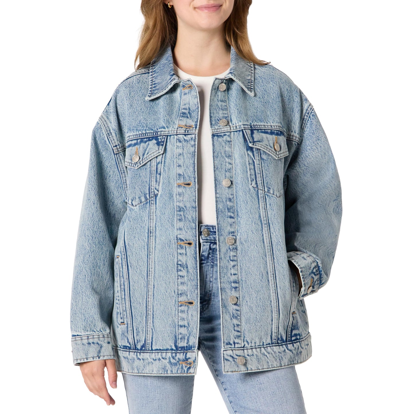 Amazon Essentials Damen Trucker-Jacke aus Denim Mit Taschen