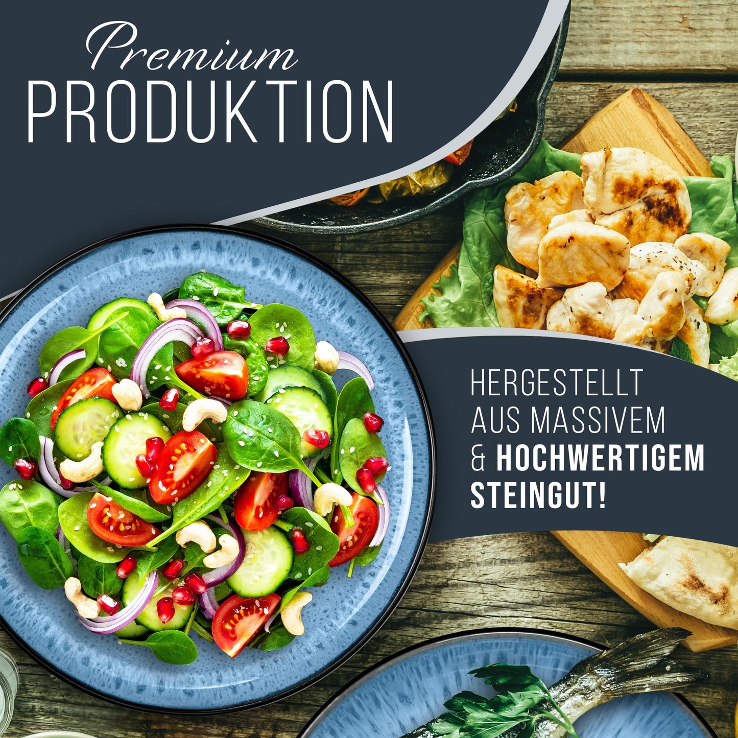 Steingut Frühstücksteller 6 Pers. Ibiza Hochwertiges Mediterranes TEST SEHR GUT Dessertteller Set - Kuchenteller spülmaschinen- und kratzfest - Kleine Teller, Salatteller Pure Living in Petrol