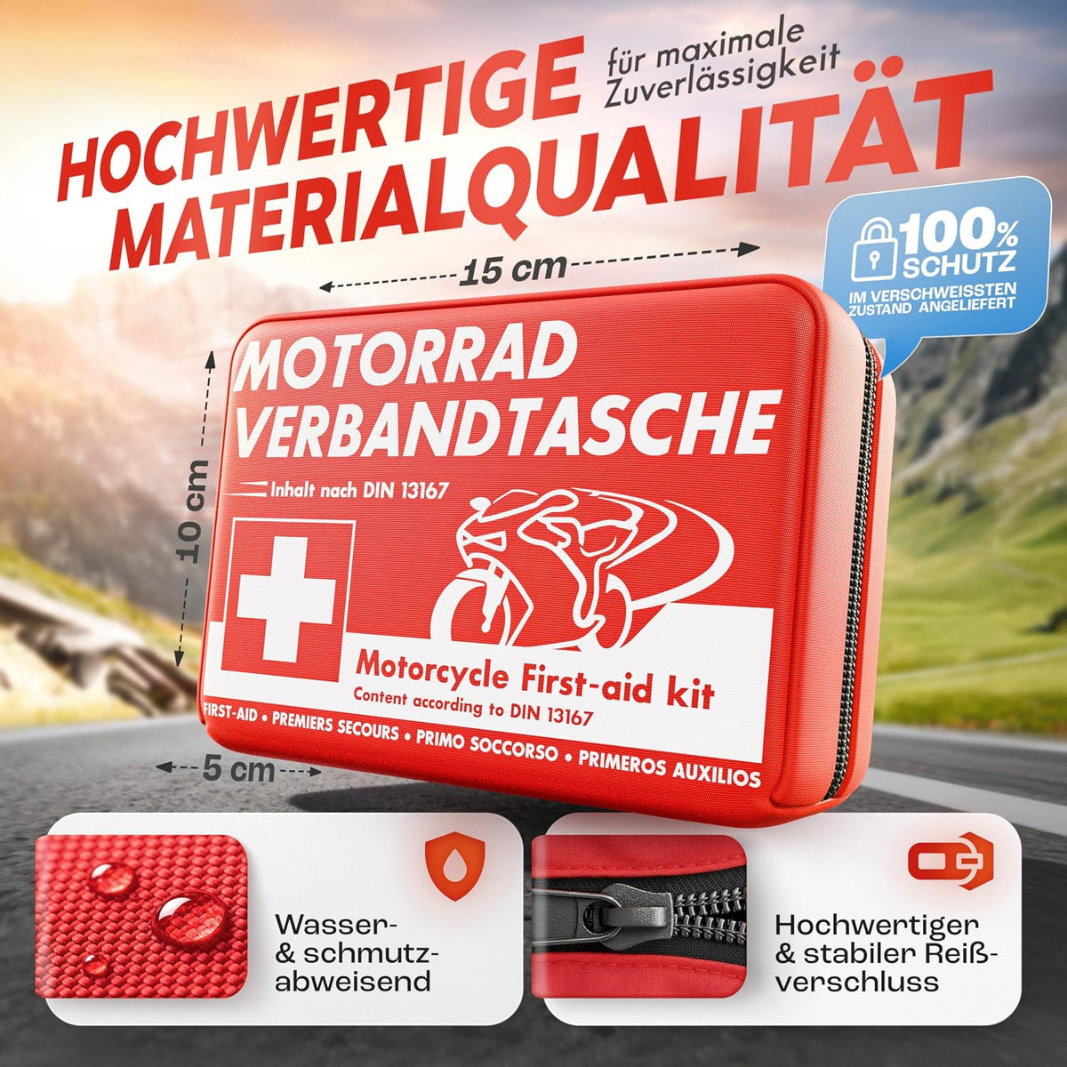 HELDENWERK® Erste Hilfe Set Motorrad Norm 2026 DIN 13167 StVZO konform