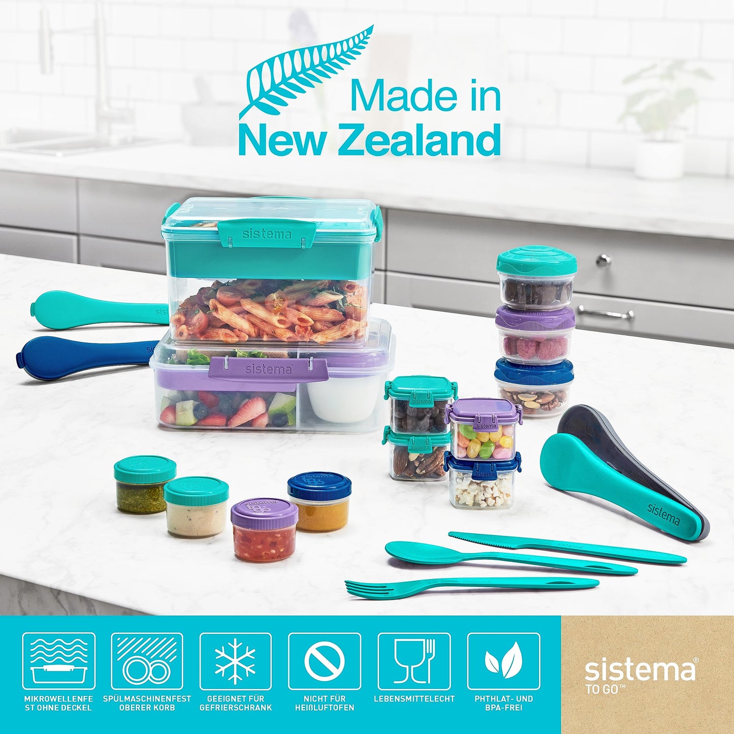 Sistema Bento-Box | 1,25 L | Brotdose für Pause mit Fächern und Snackbox | BPA-frei | hergestellt aus Ocean Bound Plastic | Teal Stone | 1 Stück, Mintgrün (Recycelter Kunststoff)