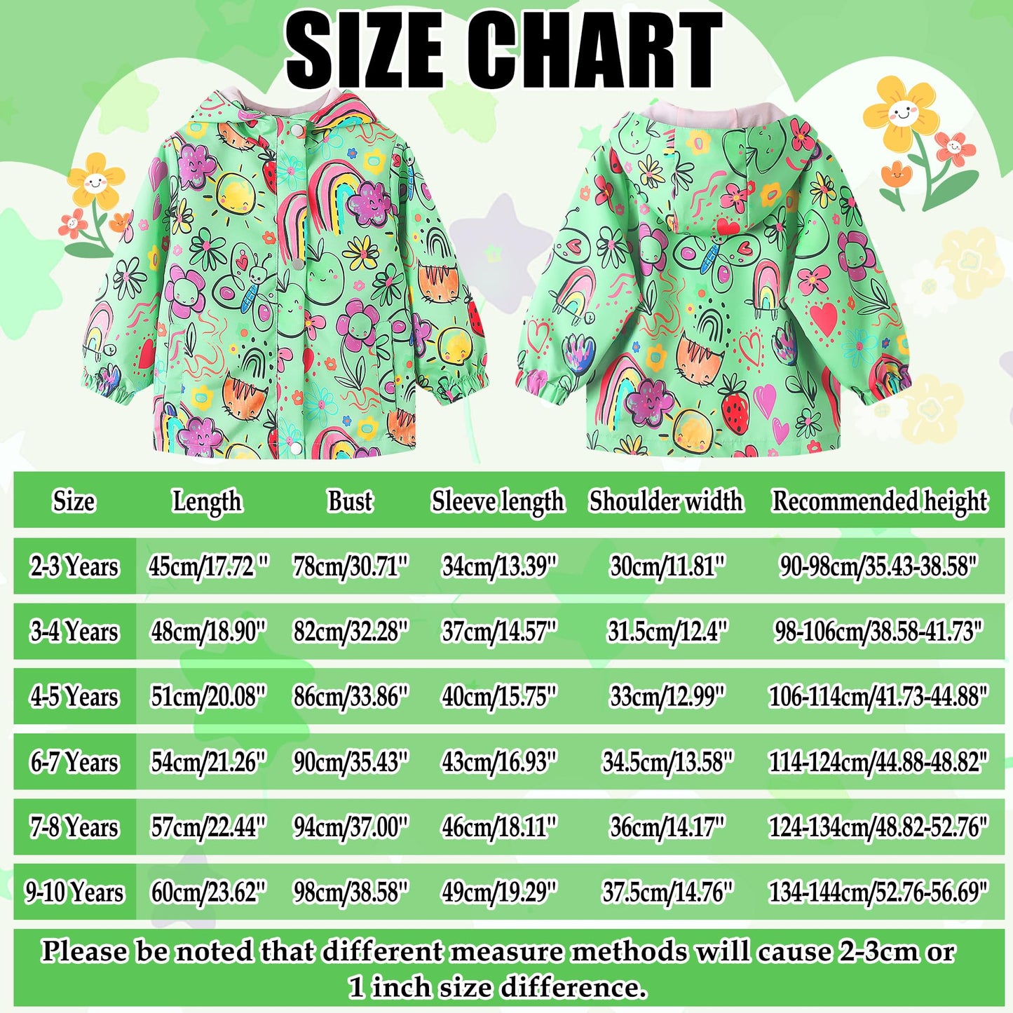 JinBei Children's Waterproof Jacket Children's Hooded Coat Windproof Jackets Long Sleeve Jacket Outdoor Lightweight Zip Coat for Boys & Girls Size 98-134