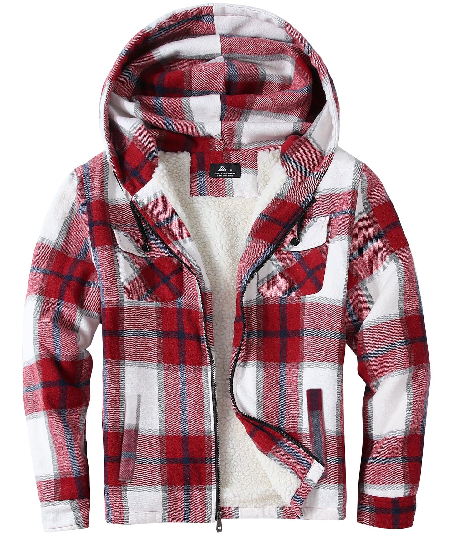 zitysport Hemdjacke Herren Hemd Sherpa Fleece Kariert Gefüttert Kapuzenpullover Fleecefutter Mantel Winter Jacke mit Taschen Flanellhemd Kariertes Männer Sweatjacke mit Kapuze