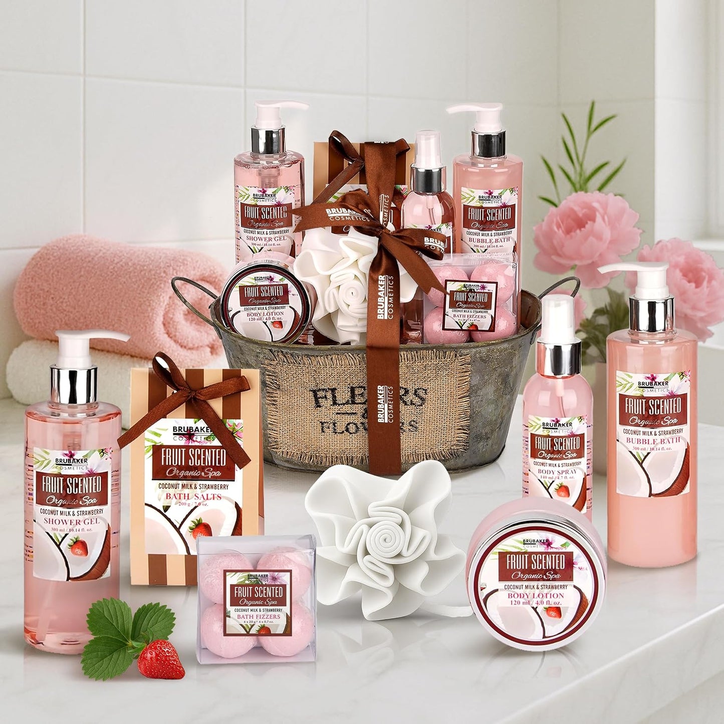 BRUBAKER Cosmetics Bade- und Dusch Set Kokosnuss & Erdbeer Duft
