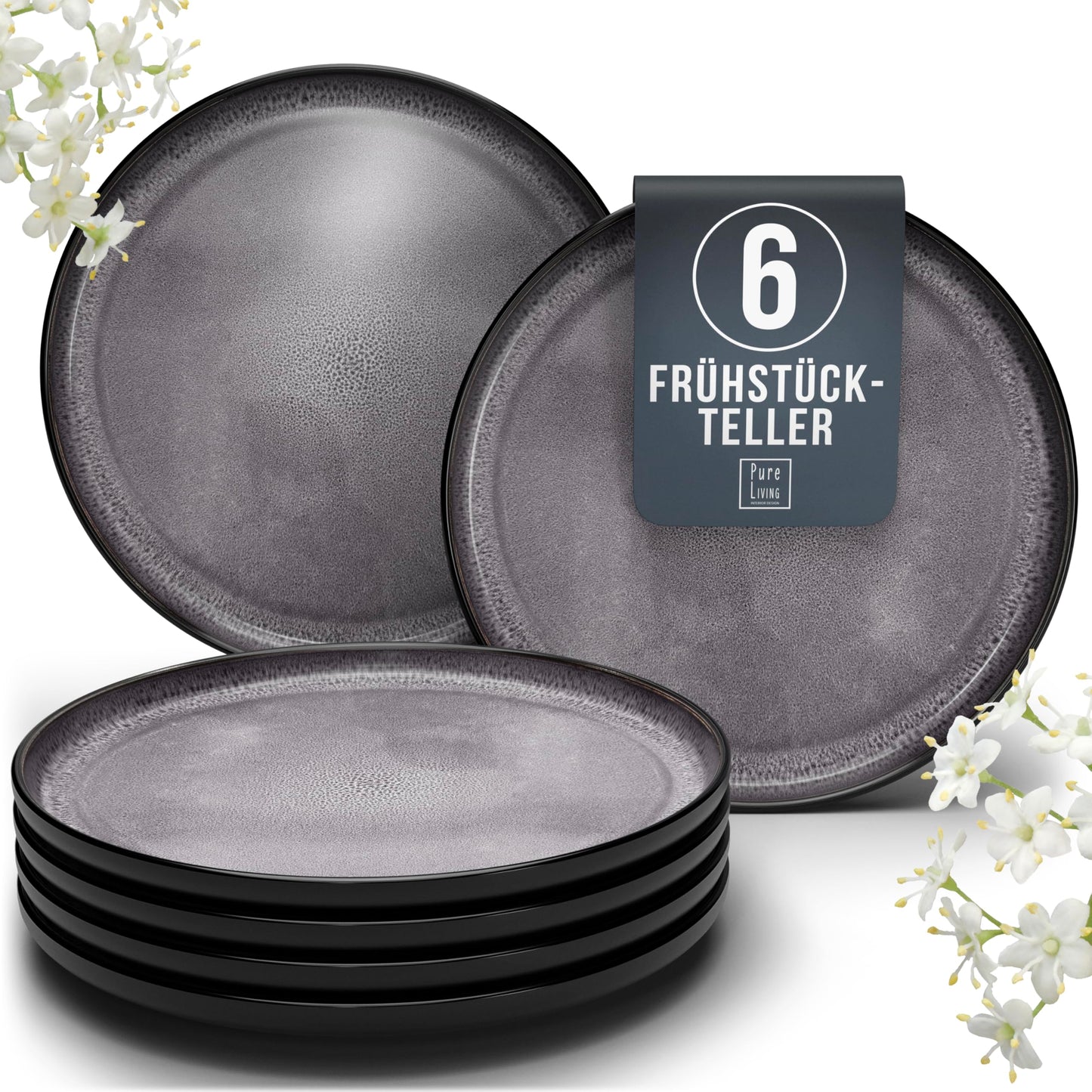 Steingut Frühstücksteller 6 Pers. Ibiza Hochwertiges Mediterranes TEST SEHR GUT Dessertteller Set - Kuchenteller spülmaschinen- und kratzfest - Kleine Teller, Salatteller Pure Living in Petrol