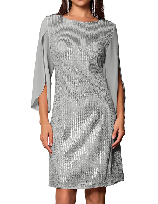 GRACE KARIN Damen Pailletten Kleid 3/4 Ärmel Party Cocktailkleid Club Glitzer Kleid Vintage MidiKleid Festlich Abendkleid