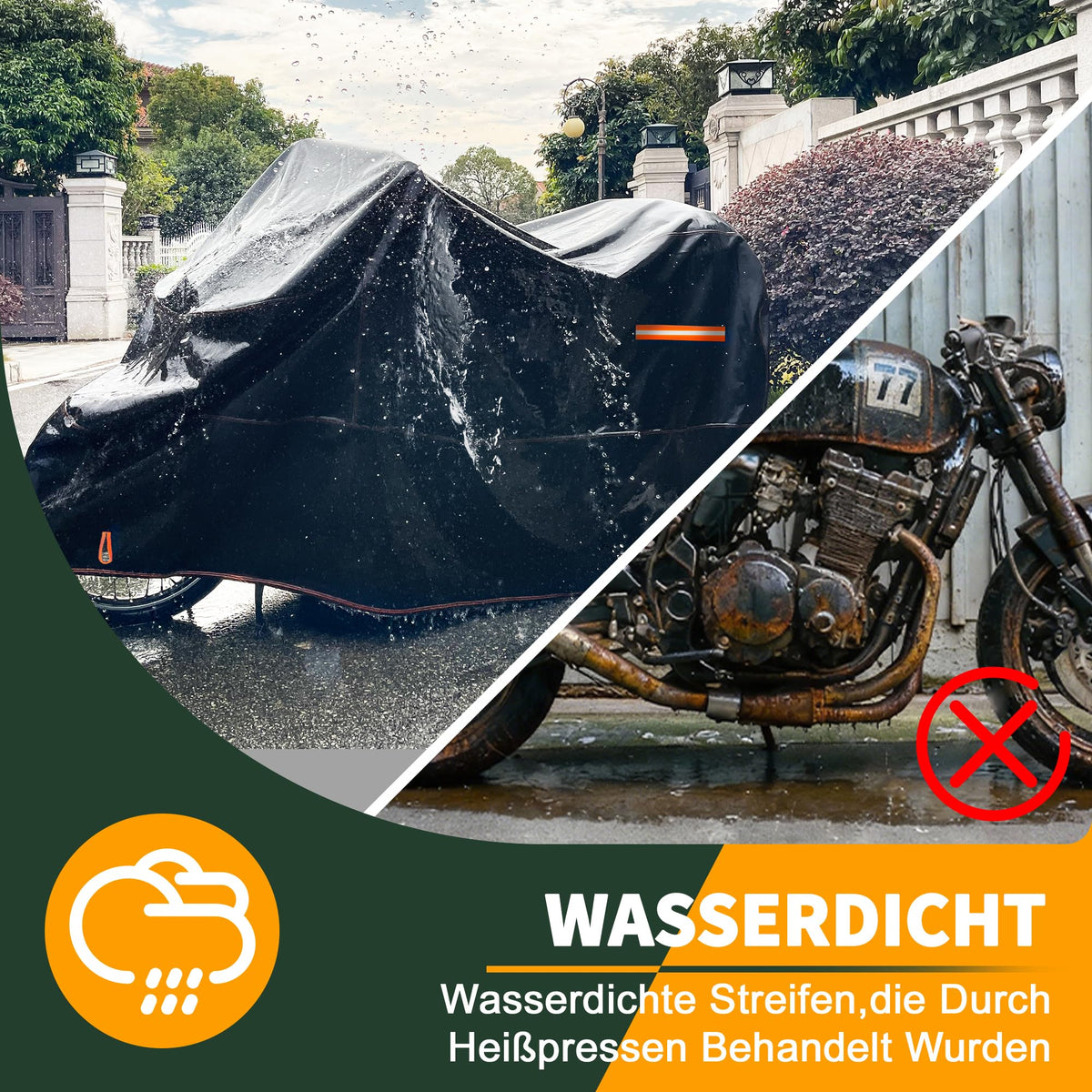 Enzeno Motorrad Abdeckplane Outdoor,245x106x125cm Motorradplane Wasserdicht