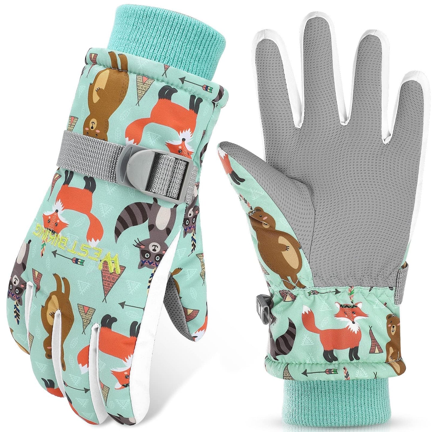 WESTGIRL Children’s Winter Gloves, Windproof, Warm Ski Gloves, Thermal Fleece, Water-Repellent Cartoon Snow Gloves, Outdoor Gloves for Snowboarding, Cycling, for Boys and Girls Aged 3–12 Years