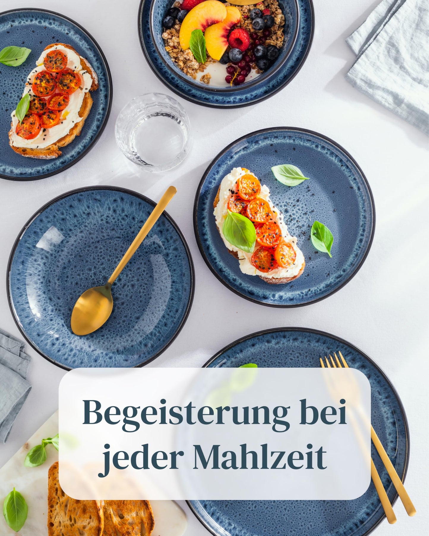 Steingut Frühstücksteller 6 Pers. Ibiza Hochwertiges Mediterranes TEST SEHR GUT Dessertteller Set - Kuchenteller spülmaschinen- und kratzfest - Kleine Teller, Salatteller Pure Living in Petrol