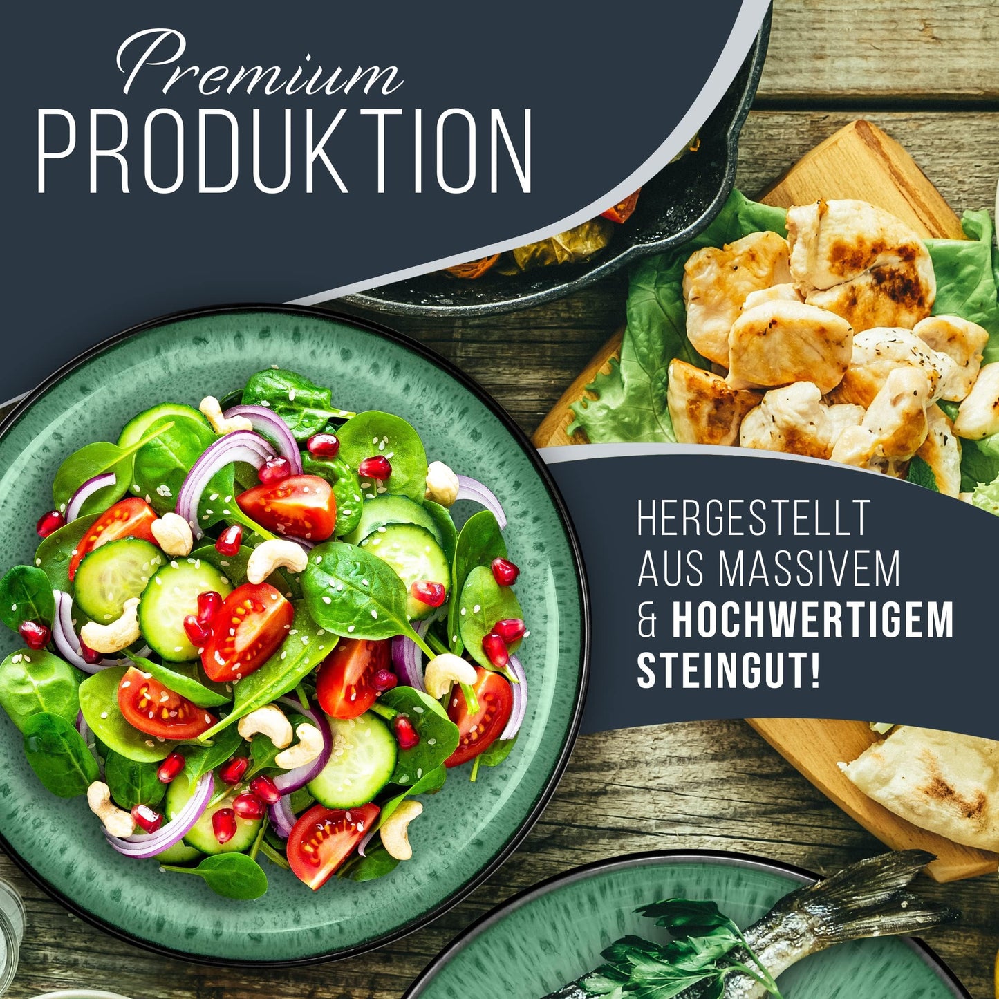 Steingut Frühstücksteller 6 Pers. Ibiza Hochwertiges Mediterranes TEST SEHR GUT Dessertteller Set - Kuchenteller spülmaschinen- und kratzfest - Kleine Teller, Salatteller Pure Living in Petrol