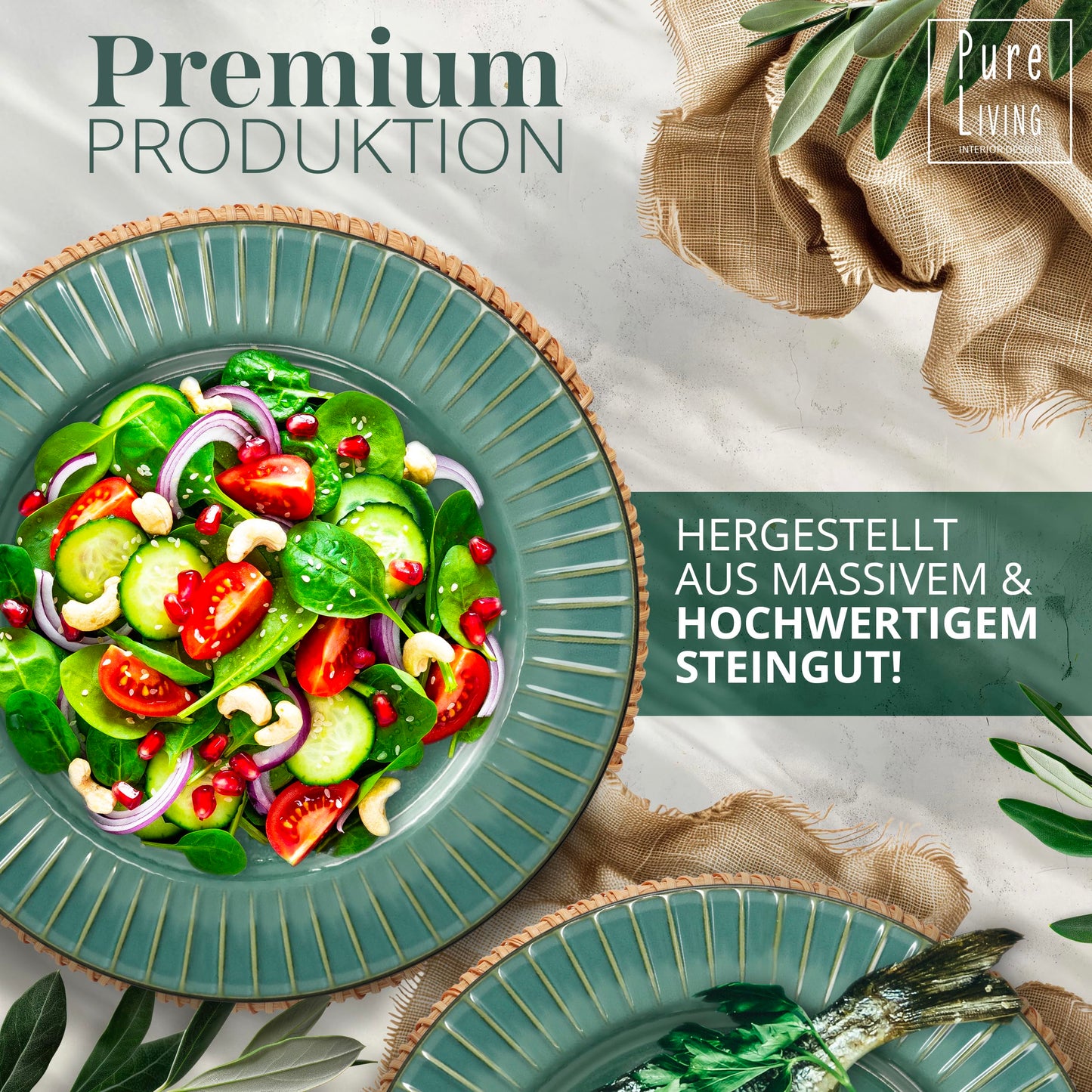 Steingut Frühstücksteller 6 Pers. Ibiza Hochwertiges Mediterranes TEST SEHR GUT Dessertteller Set - Kuchenteller spülmaschinen- und kratzfest - Kleine Teller, Salatteller Pure Living in Petrol