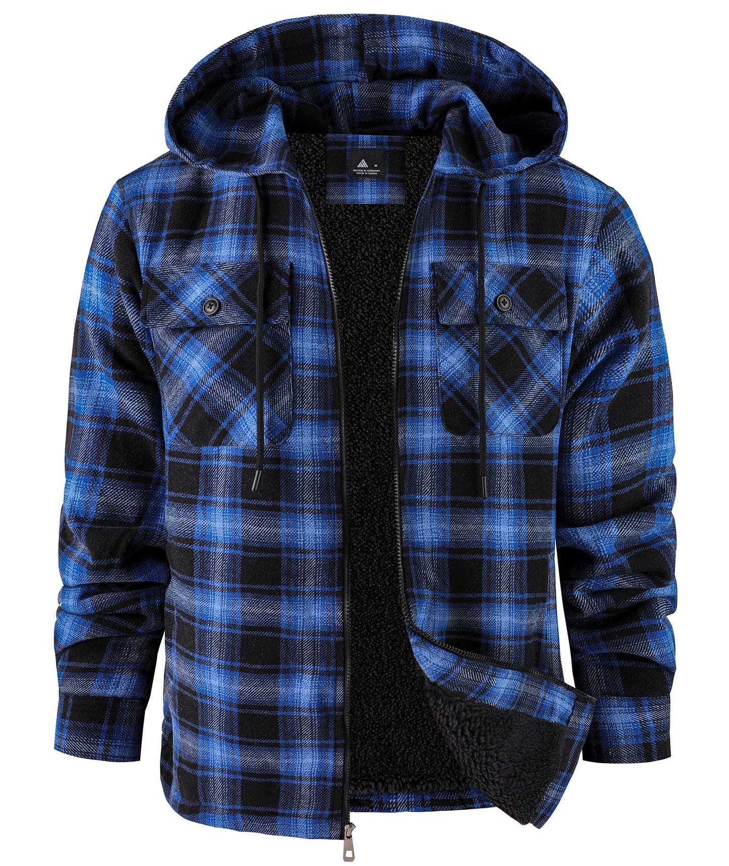 zitysport Hemdjacke Herren Hemd Sherpa Fleece Kariert Gefüttert Kapuzenpullover Fleecefutter Mantel Winter Jacke mit Taschen Flanellhemd Kariertes Männer Sweatjacke mit Kapuze