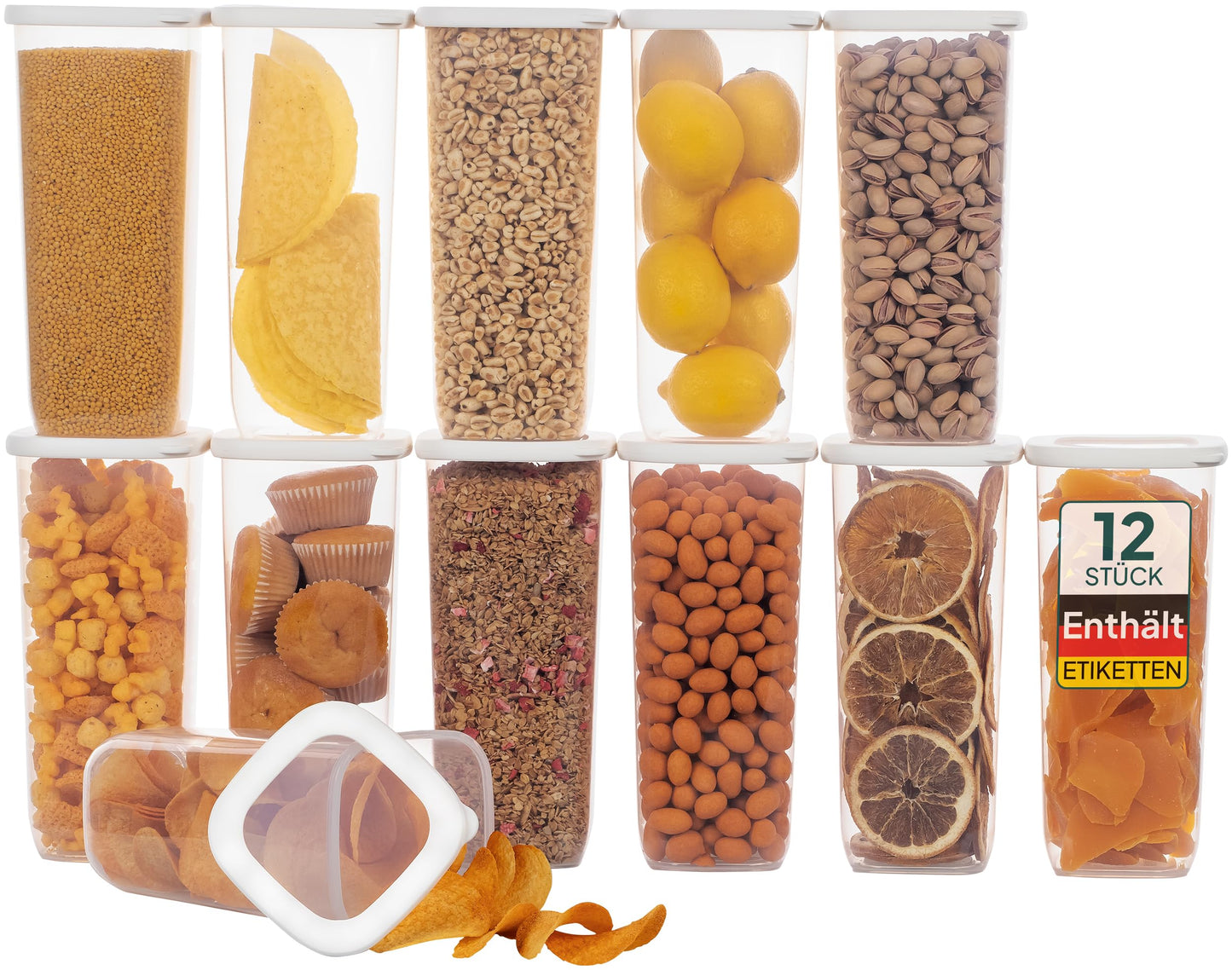 uandu Vorratsdosen mit Deckel Luftdicht - 12er Vorratsbehälter Set | Aufbewahrungsbox Küche Aufbewahrung & Organisation | BPA Frei | Küchen Organizer | Vorratsdosen für alle trockenen Lebensmittel