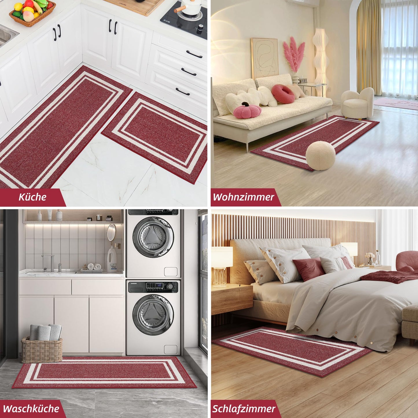 COSY HOMEER Küchenläufer rutschfest 2 Stück, Küchenteppich Waschbar rutschfest, Küchenmatten, Teppich Läufer Flur für Küche, Kitchen Mat/Rug/Carpet(51x76CM + 51x122CM, Grau)