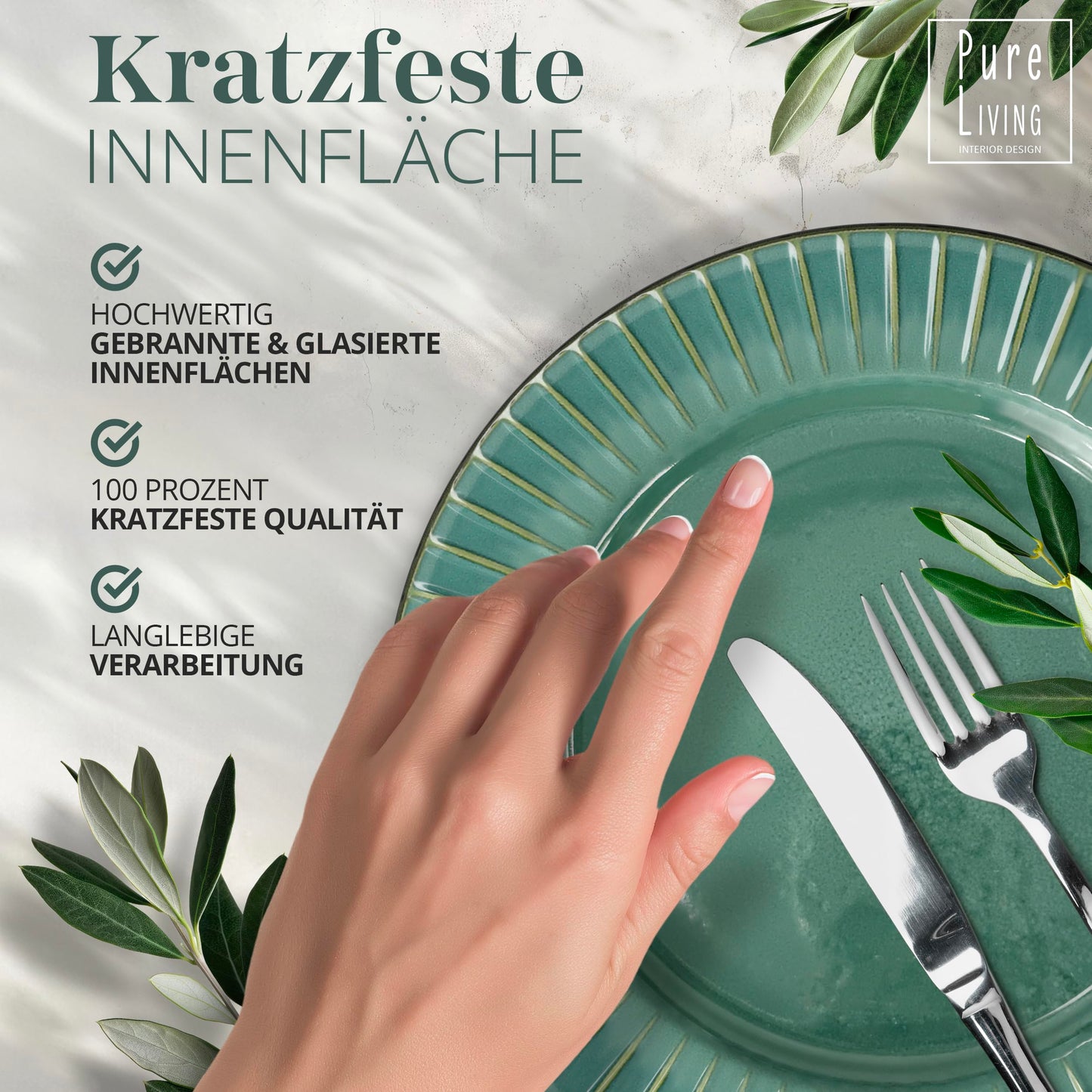 Steingut Frühstücksteller 6 Pers. Ibiza Hochwertiges Mediterranes TEST SEHR GUT Dessertteller Set - Kuchenteller spülmaschinen- und kratzfest - Kleine Teller, Salatteller Pure Living in Petrol