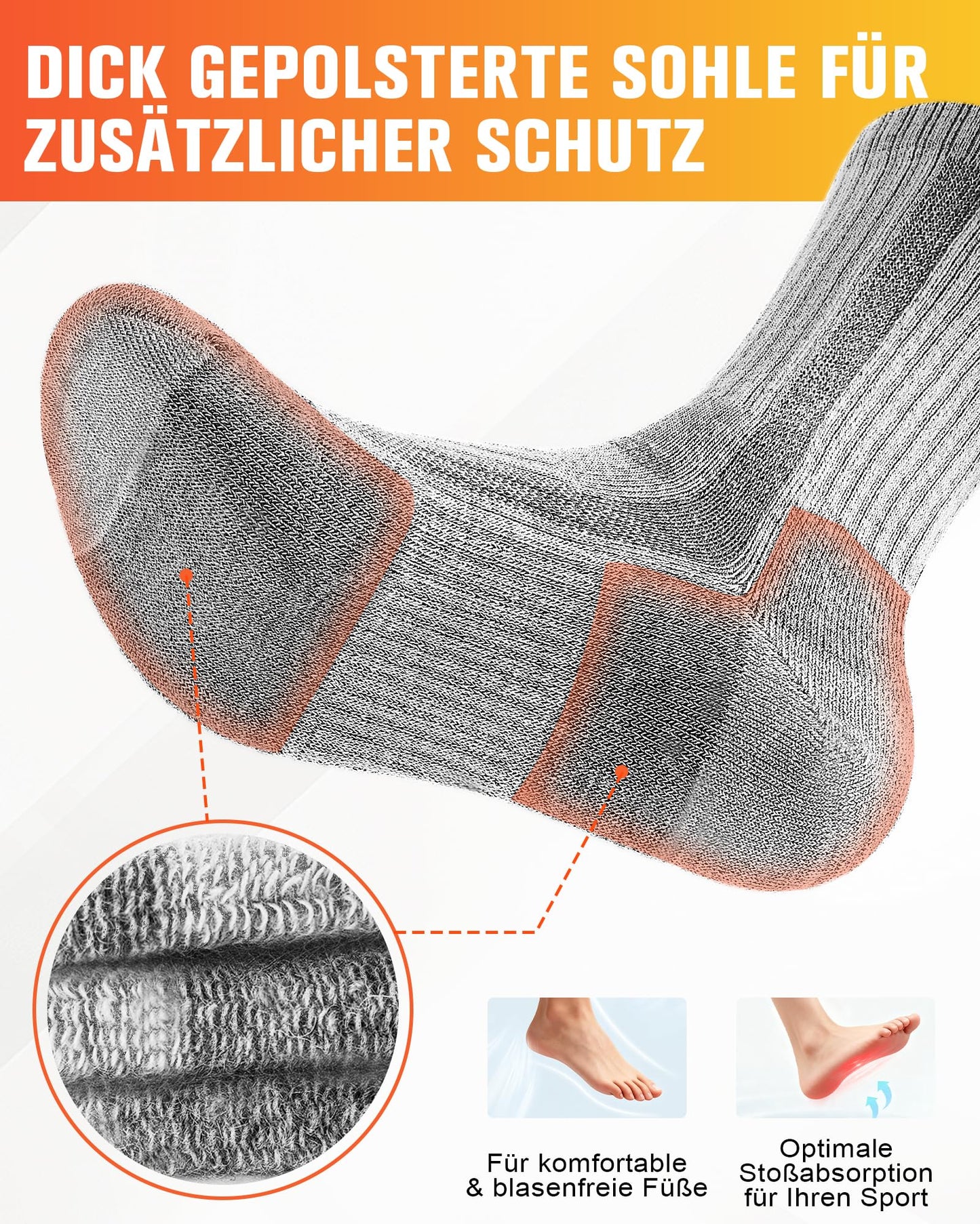 SockWaddles Merino Wandersocken Damen & Herren, 3 Paar, gepolstert