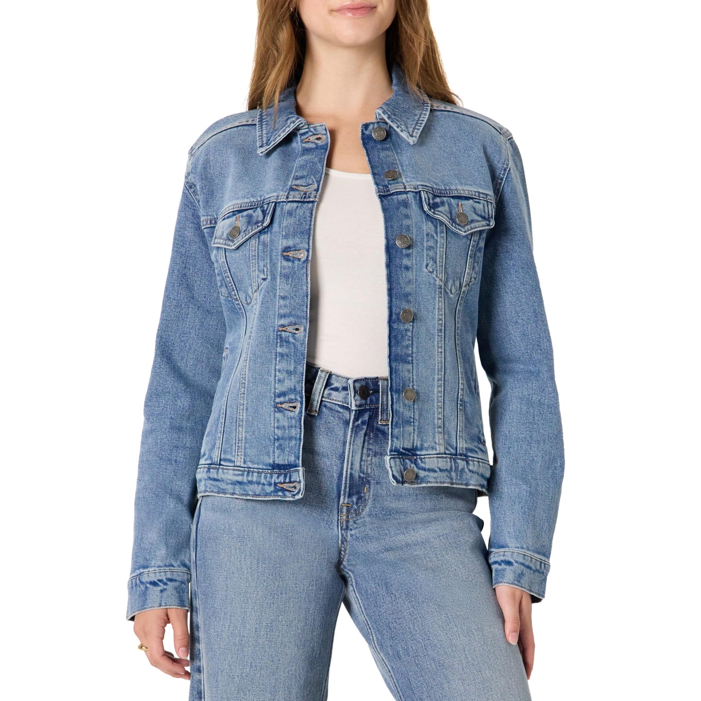 Amazon Essentials Damen Trucker-Jacke aus Denim Mit Taschen