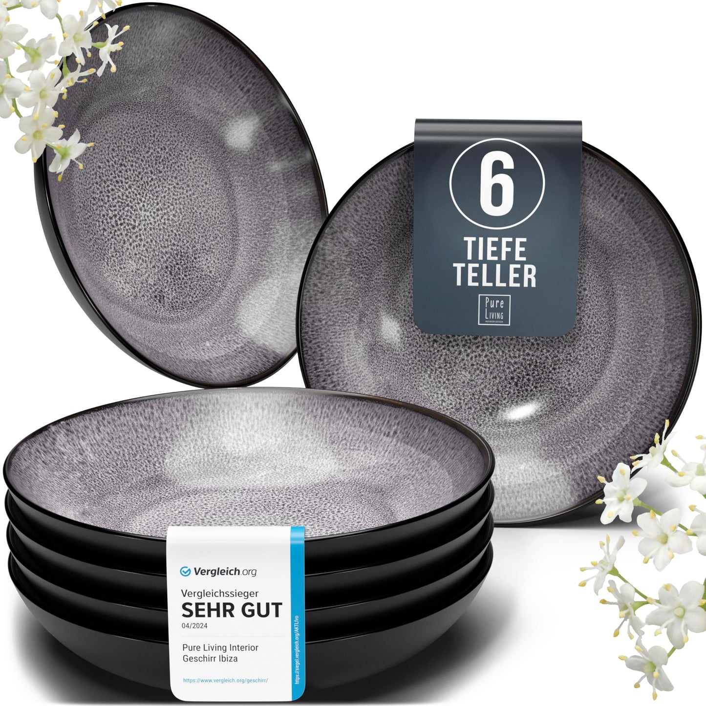 Steingut Frühstücksteller 6 Pers. Ibiza Hochwertiges Mediterranes TEST SEHR GUT Dessertteller Set - Kuchenteller spülmaschinen- und kratzfest - Kleine Teller, Salatteller Pure Living in Petrol