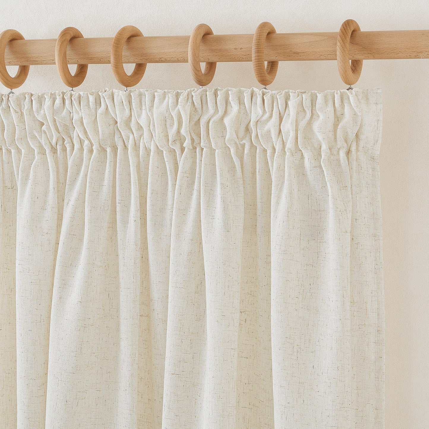 PONY DANCE Leinenvorhang Kräuselband Wohnzimmer Vorhänge Boho 2er Set H 245 x B 140 cm Leinen Gardinen für Schienensystem Leinenoptik Vorhänge Halbtransparent Linen Curtains Living Room, Beige