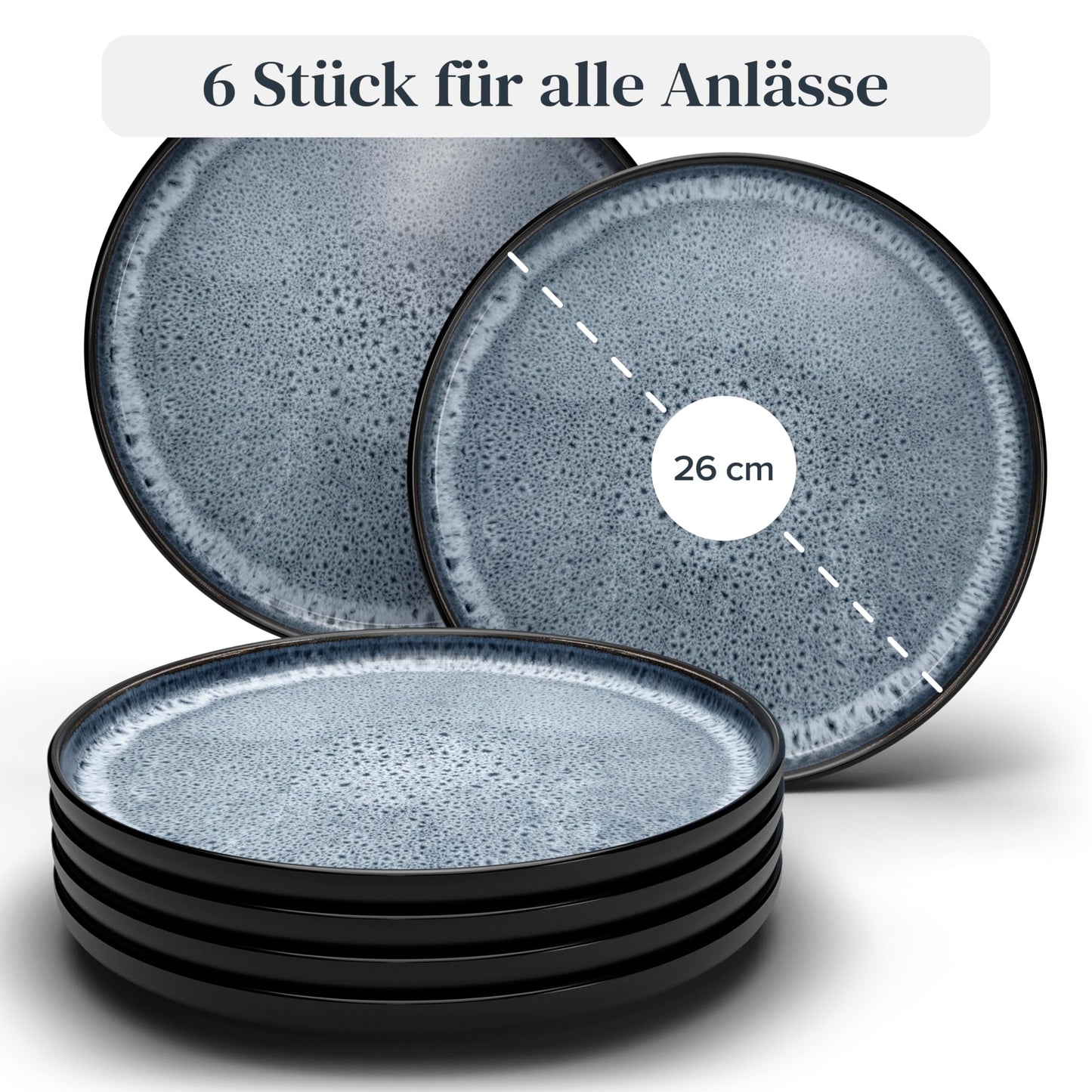 Steingut Frühstücksteller 6 Pers. Ibiza Hochwertiges Mediterranes TEST SEHR GUT Dessertteller Set - Kuchenteller spülmaschinen- und kratzfest - Kleine Teller, Salatteller Pure Living in Petrol