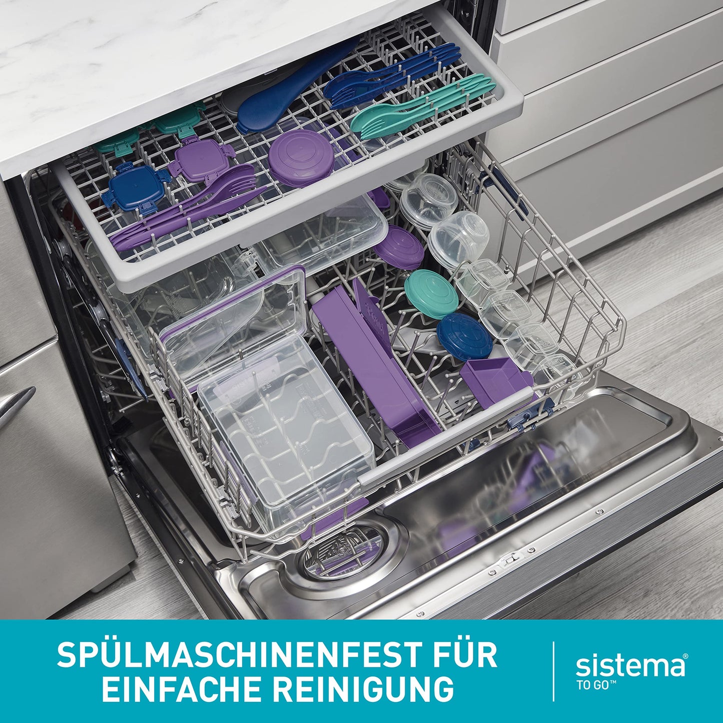Sistema Bento-Box | 1,25 L | Brotdose für Pause mit Fächern und Snackbox | BPA-frei | hergestellt aus Ocean Bound Plastic | Teal Stone | 1 Stück, Mintgrün (Recycelter Kunststoff)