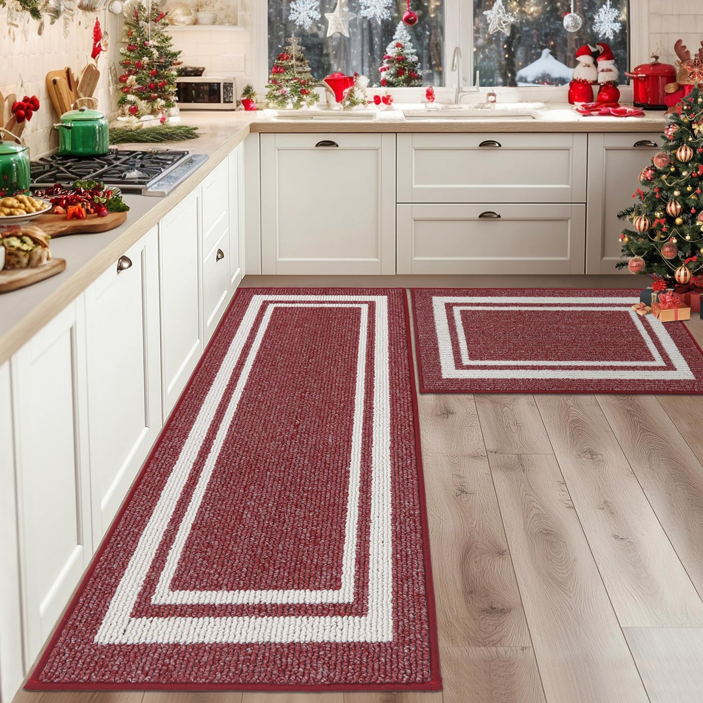 COSY HOMEER Küchenläufer rutschfest 2 Stück, Küchenteppich Waschbar rutschfest, Küchenmatten, Teppich Läufer Flur für Küche, Kitchen Mat/Rug/Carpet(51x76CM + 51x122CM, Grau)