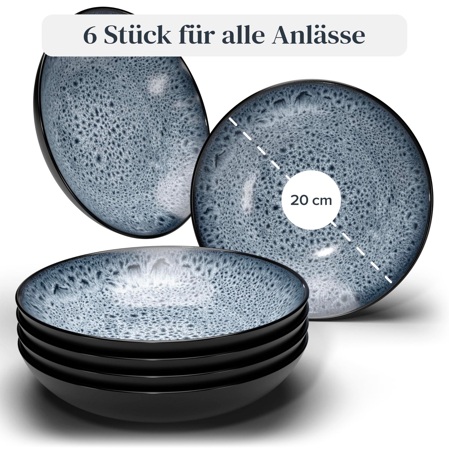 Steingut Frühstücksteller 6 Pers. Ibiza Hochwertiges Mediterranes TEST SEHR GUT Dessertteller Set - Kuchenteller spülmaschinen- und kratzfest - Kleine Teller, Salatteller Pure Living in Petrol