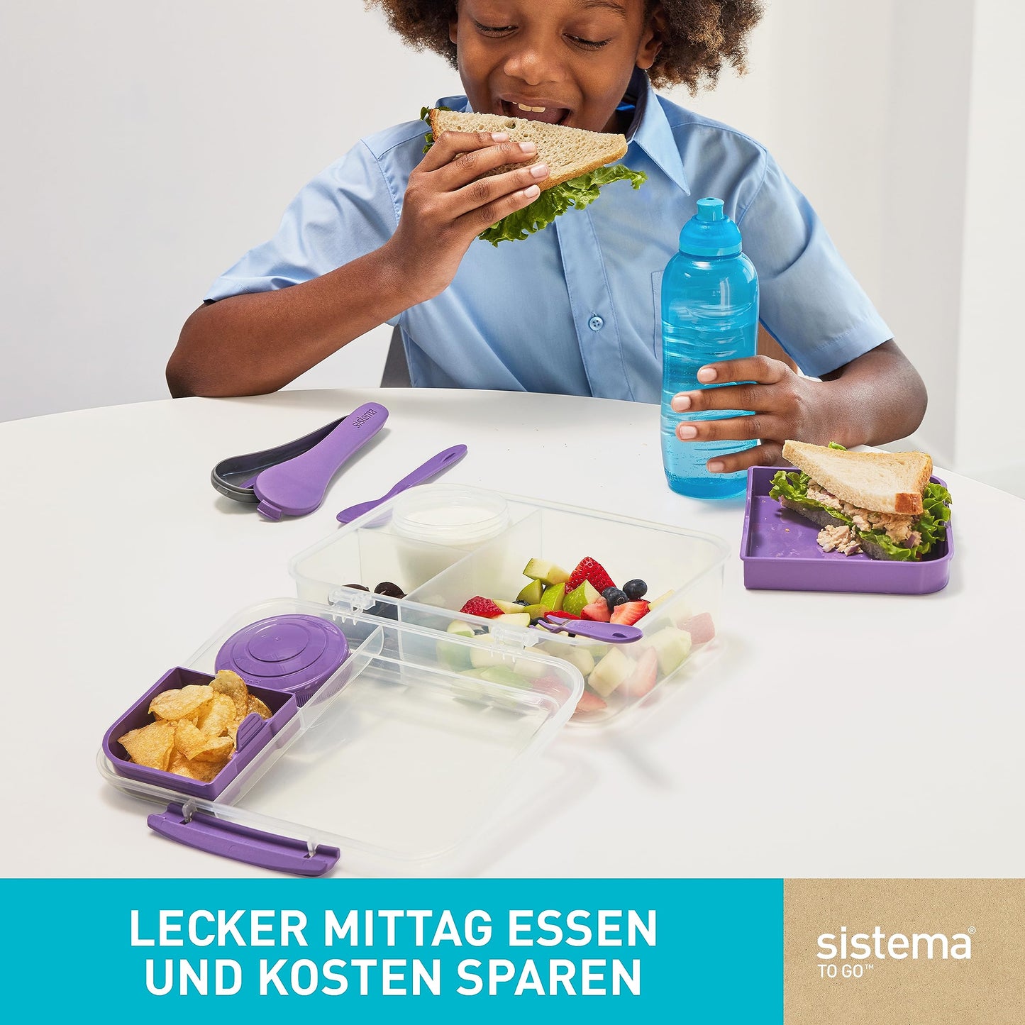 Sistema Bento-Box | 1,25 L | Brotdose für Pause mit Fächern und Snackbox | BPA-frei | hergestellt aus Ocean Bound Plastic | Teal Stone | 1 Stück, Mintgrün (Recycelter Kunststoff)