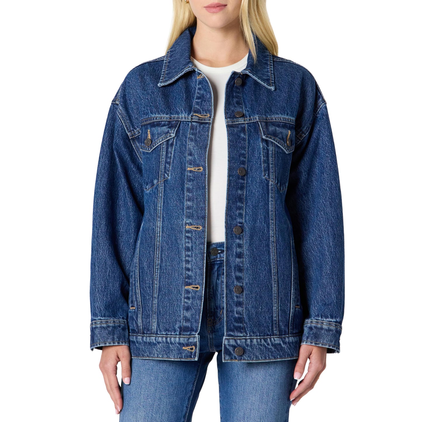 Amazon Essentials Damen Trucker-Jacke aus Denim Mit Taschen
