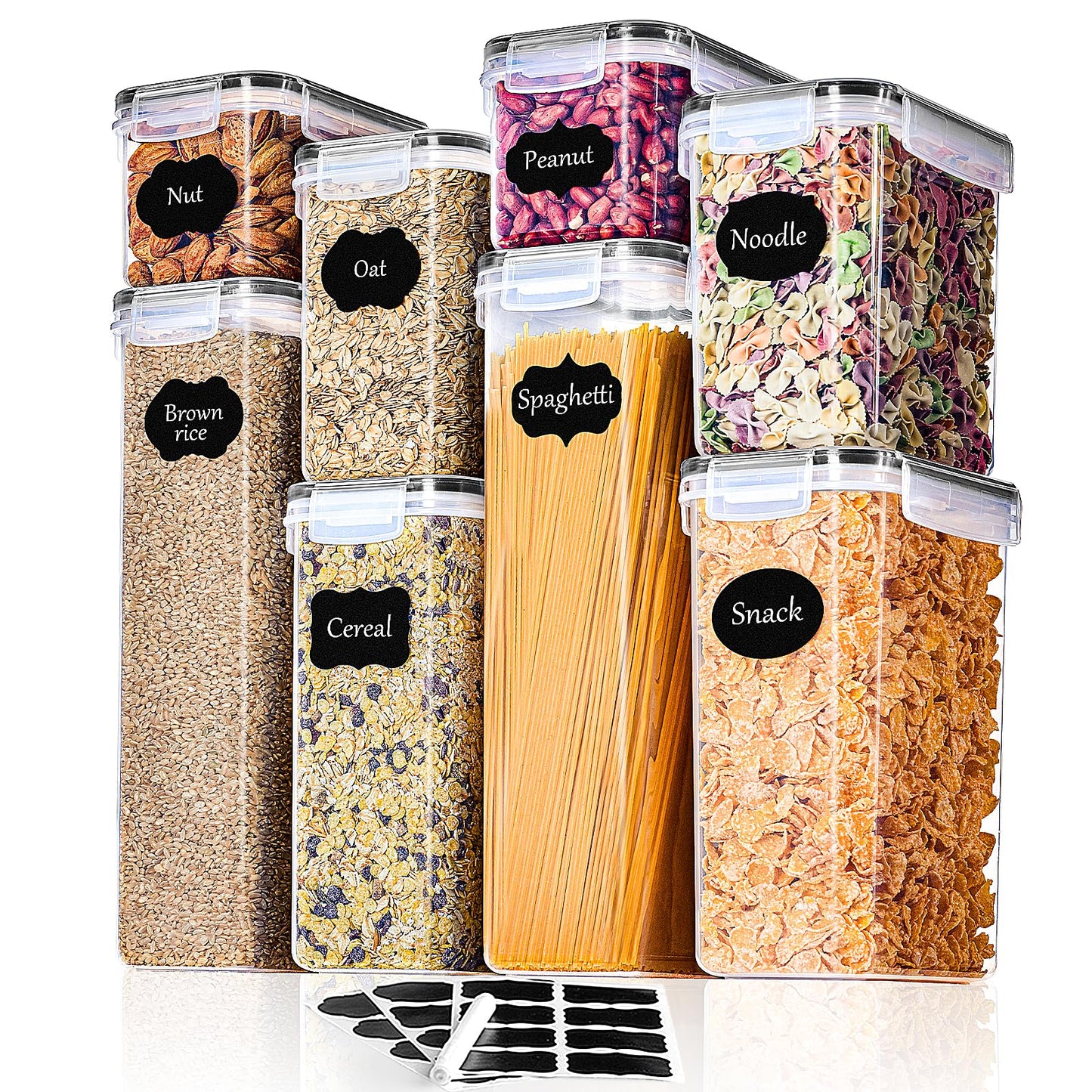 L LONGANCHANG Vorratsdosen mit Deckel Luftdicht Set of 16, BPA frei, Aufbewahrungsbox mit Deckel, Mottensichere Küchen Organizer Cornflakes Müsli Mehl Aufbewahrung, Vorratsbehälter mit Etiketten