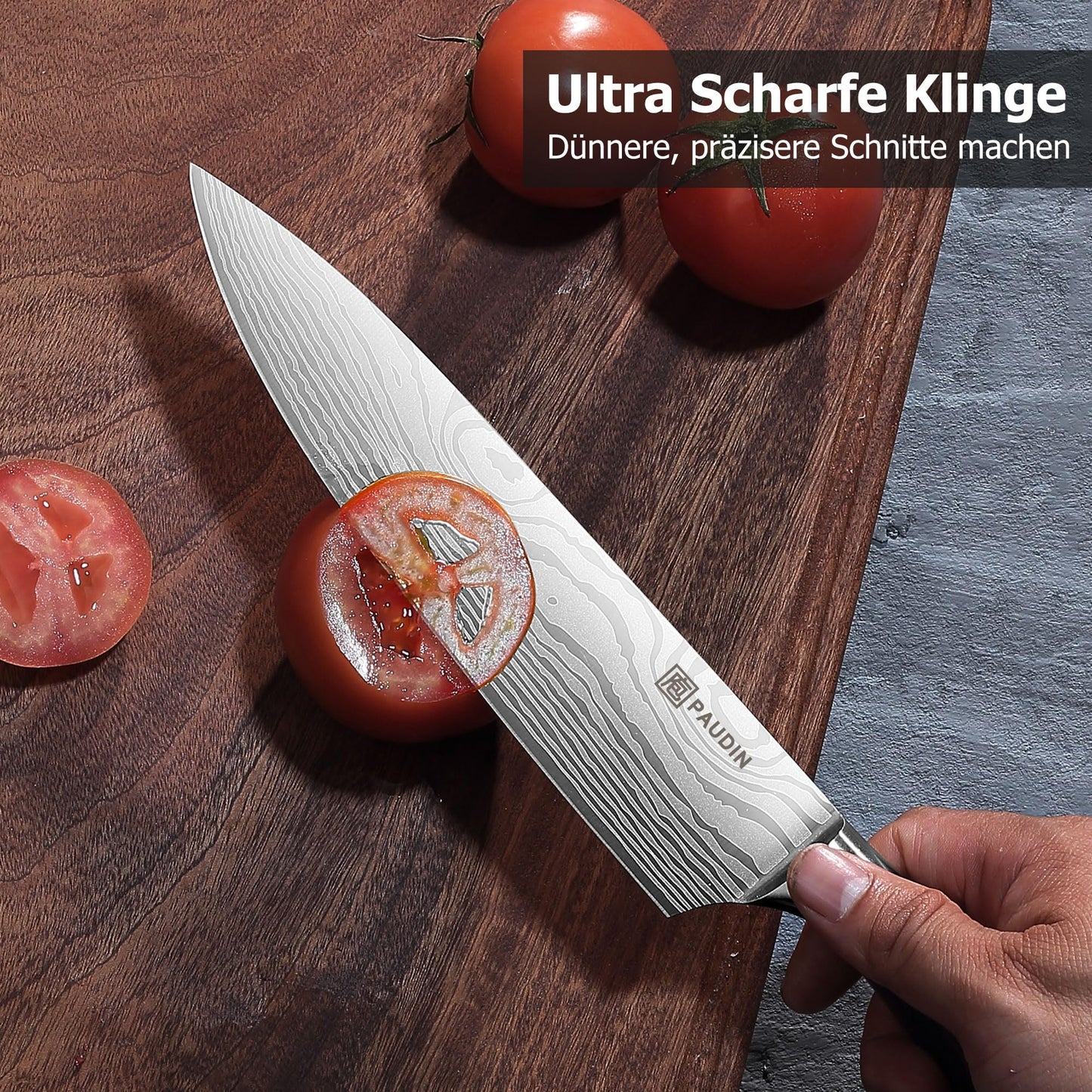 PAUDIN Messerblock, 14-teiliges Messer-Set für die Küche, scharf, hochwertiges deutsches Edelstahlmesser-Set mit Holzblock, Messerschäfer und Schere