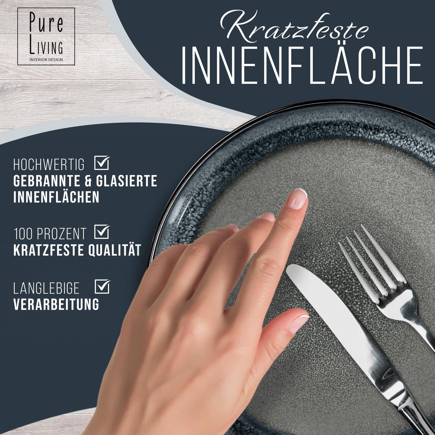 Steingut Frühstücksteller 6 Pers. Ibiza Hochwertiges Mediterranes TEST SEHR GUT Dessertteller Set - Kuchenteller spülmaschinen- und kratzfest - Kleine Teller, Salatteller Pure Living in Petrol