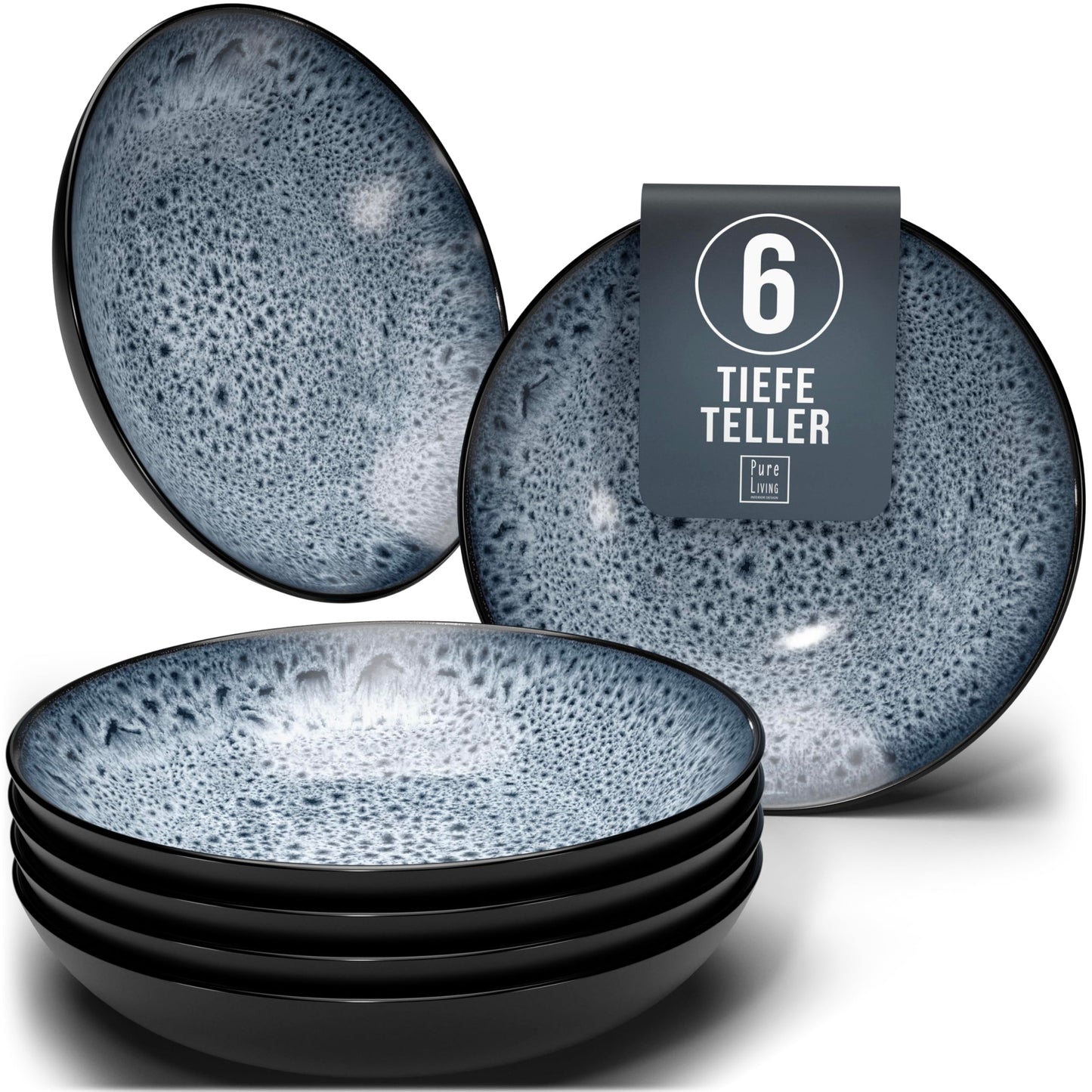 Steingut Frühstücksteller 6 Pers. Ibiza Hochwertiges Mediterranes TEST SEHR GUT Dessertteller Set - Kuchenteller spülmaschinen- und kratzfest - Kleine Teller, Salatteller Pure Living in Petrol