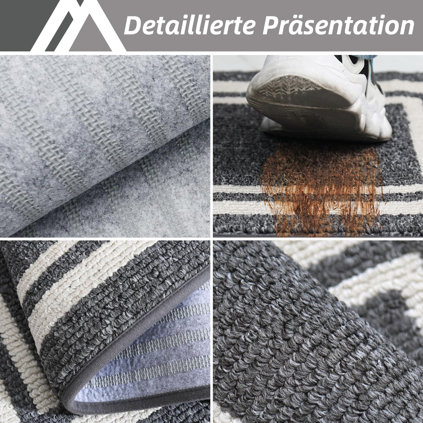 COSY HOMEER Küchenläufer rutschfest 2 Stück, Küchenteppich Waschbar rutschfest, Küchenmatten, Teppich Läufer Flur für Küche, Kitchen Mat/Rug/Carpet(51x76CM + 51x122CM, Grau)