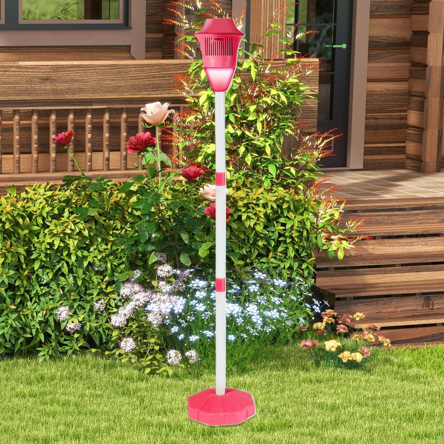 Bubble Maker Ständer, Automatischer Bubble Maker Standing Machine, Bubbles Torch Gartenlampe, Blasenbrennergartenlampe Für Freunde, Familie, Blau/rot, 118cm