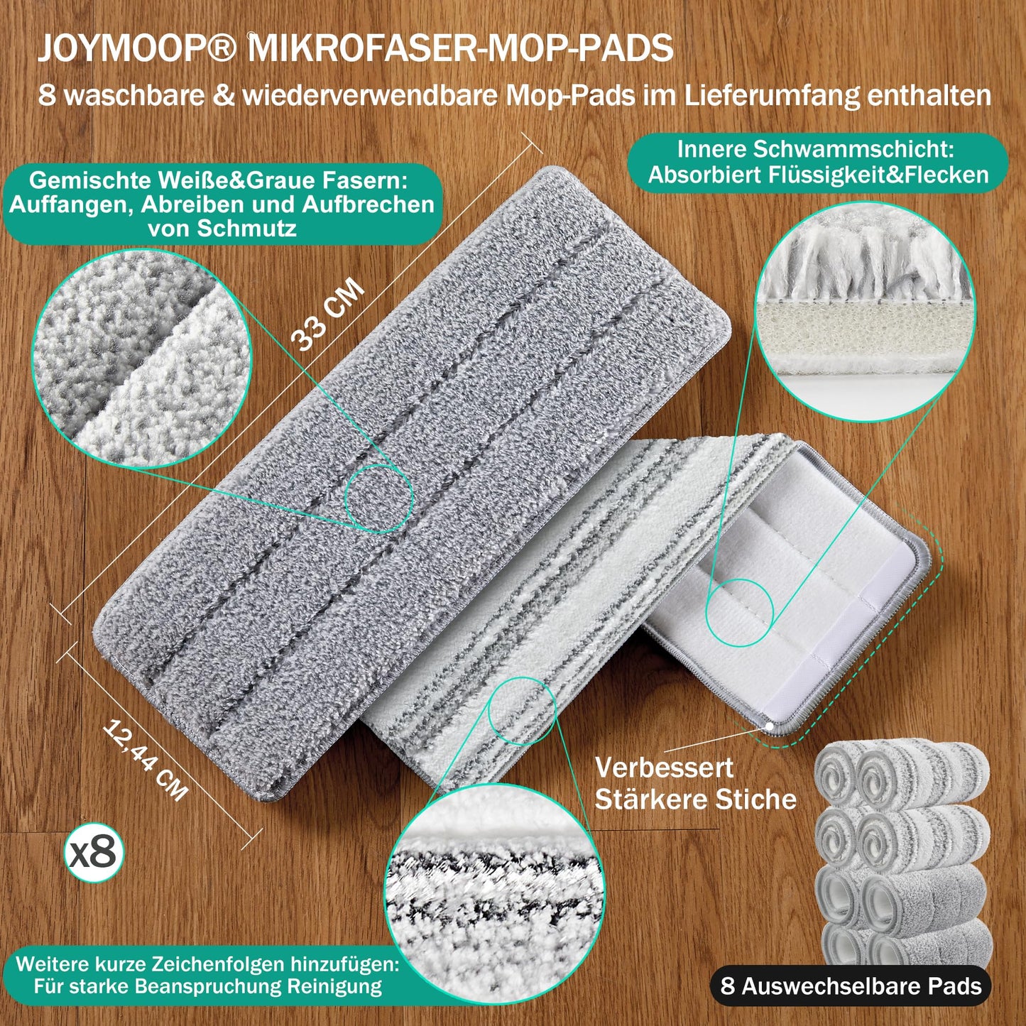JOYMOOP Mop und Eimer mit Wringer Set, Hands Free Flat Floor Mop und Eimer, mit 5 waschbaren Mikrofaserpads, Nass- und Trockeneinsatz, Bodenreinigungssystem