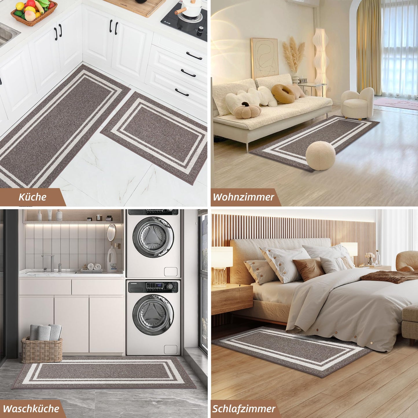 COSY HOMEER Küchenläufer rutschfest 2 Stück, Küchenteppich Waschbar rutschfest, Küchenmatten, Teppich Läufer Flur für Küche, Kitchen Mat/Rug/Carpet(51x76CM + 51x122CM, Grau)