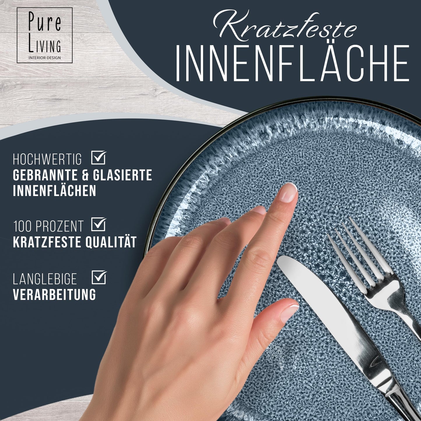 Steingut Frühstücksteller 6 Pers. Ibiza Hochwertiges Mediterranes TEST SEHR GUT Dessertteller Set - Kuchenteller spülmaschinen- und kratzfest - Kleine Teller, Salatteller Pure Living in Petrol