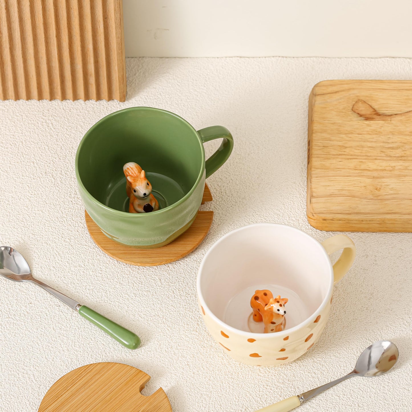 BigNoseDeer Süße Sachen Keramik Katze Kaffeetasse Teetasse Deckel Löffel Lustige Tassen Geschenke für Frauen Kaffeebecher 3D Tasse Personalisiert Cappuccino Tasse Beste Freundin Weihnachten Geschenk