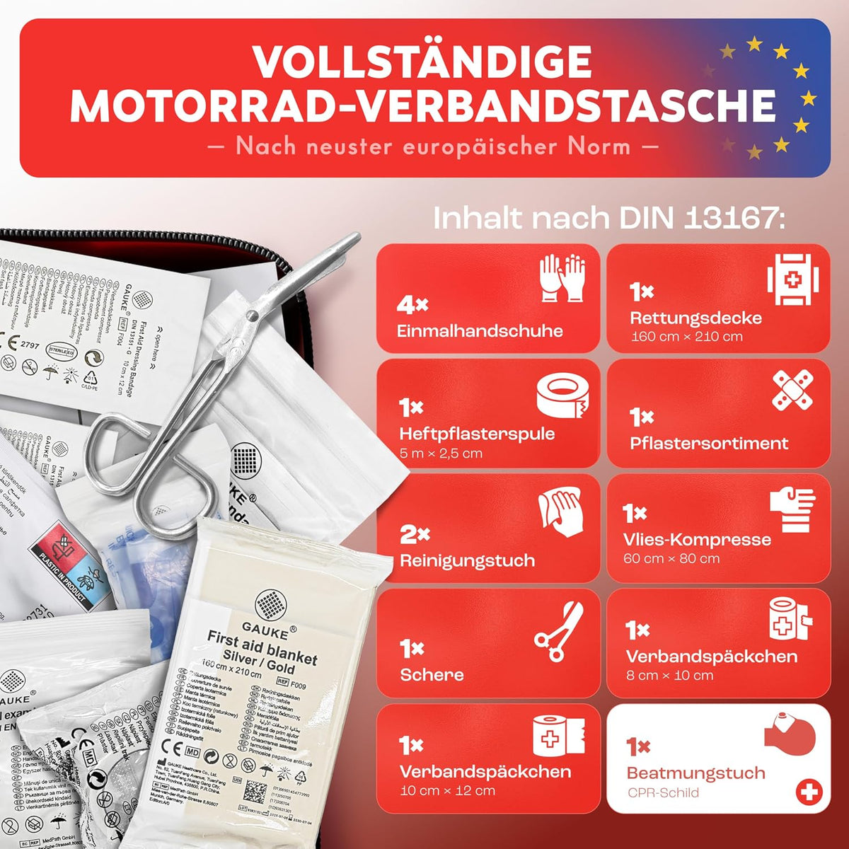 HELDENWERK® Erste Hilfe Set Motorrad Norm 2026 DIN 13167 StVZO konform