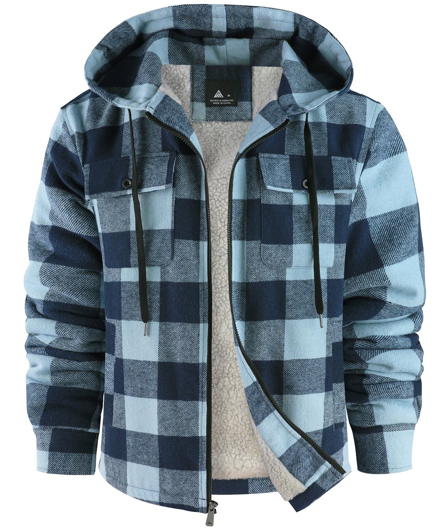 zitysport Hemdjacke Herren Hemd Sherpa Fleece Kariert Gefüttert Kapuzenpullover Fleecefutter Mantel Winter Jacke mit Taschen Flanellhemd Kariertes Männer Sweatjacke mit Kapuze