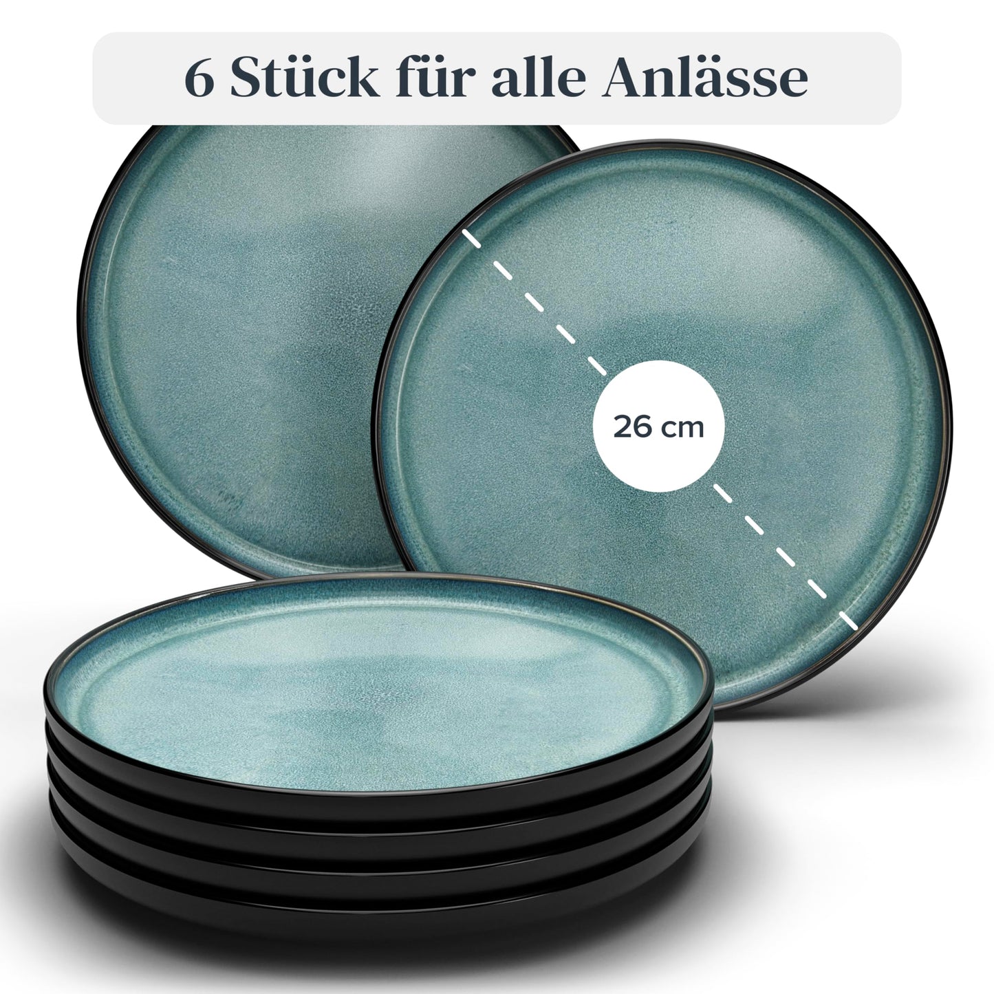 Steingut Frühstücksteller 6 Pers. Ibiza Hochwertiges Mediterranes TEST SEHR GUT Dessertteller Set - Kuchenteller spülmaschinen- und kratzfest - Kleine Teller, Salatteller Pure Living in Petrol