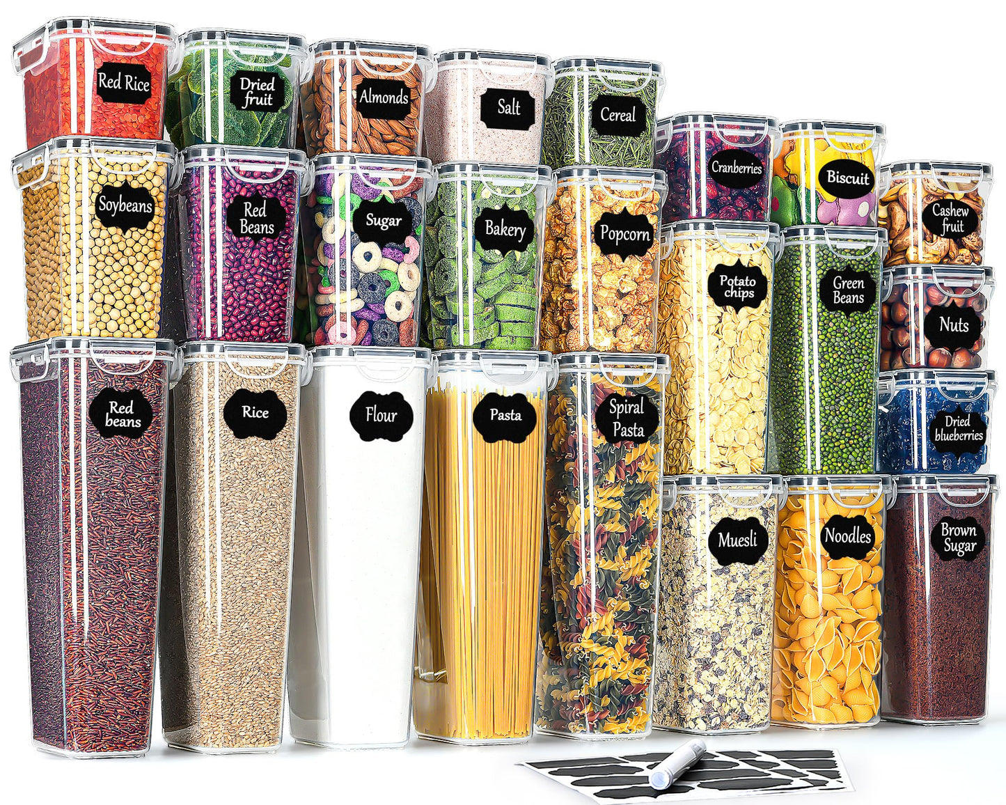 L LONGANCHANG Vorratsdosen mit Deckel Luftdicht Set of 16, BPA frei, Aufbewahrungsbox mit Deckel, Mottensichere Küchen Organizer Cornflakes Müsli Mehl Aufbewahrung, Vorratsbehälter mit Etiketten