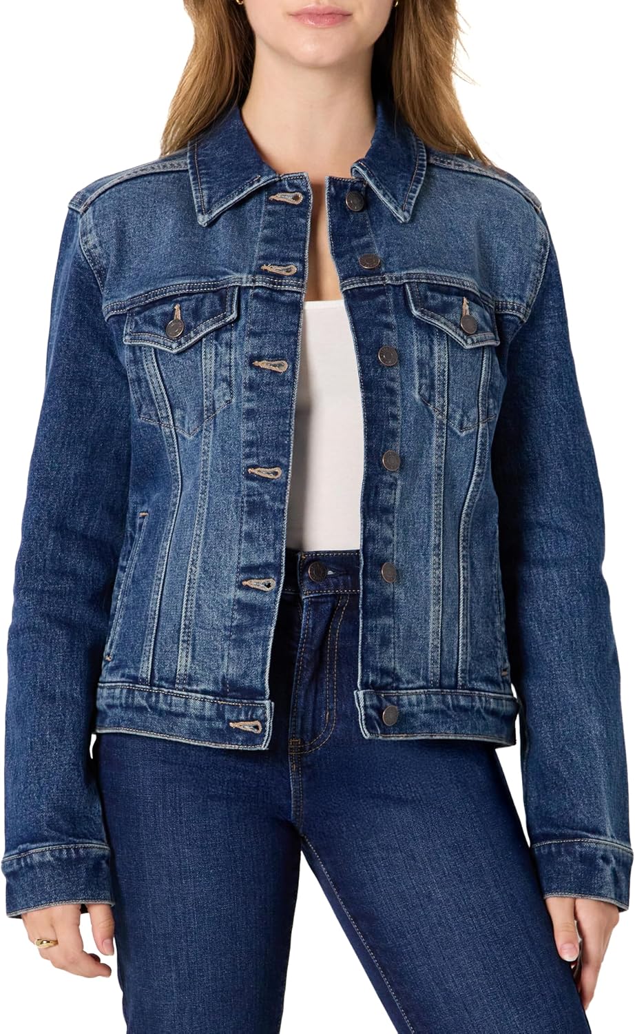 Amazon Essentials Damen Trucker-Jacke aus Denim Mit Taschen