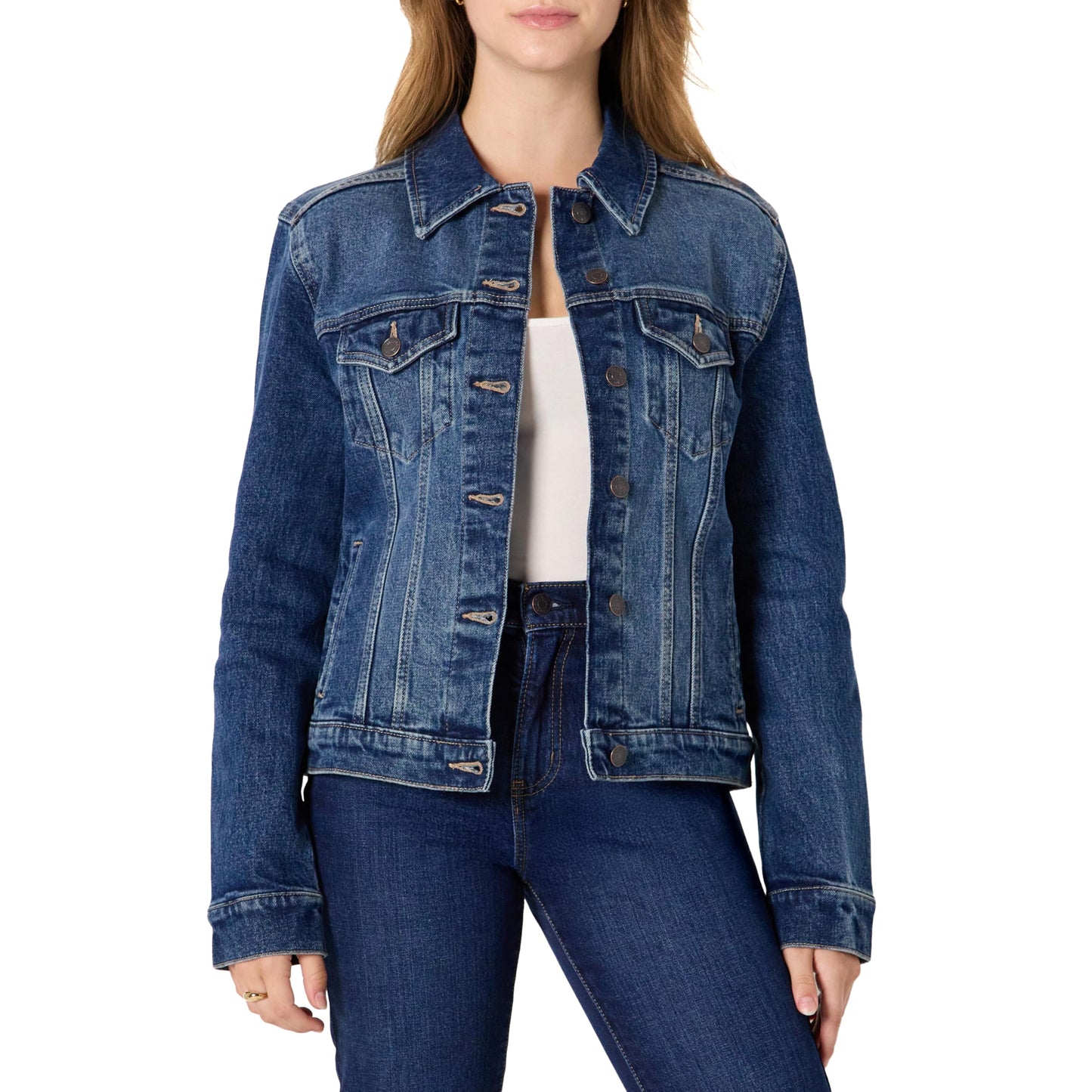 Amazon Essentials Damen Trucker-Jacke aus Denim Mit Taschen